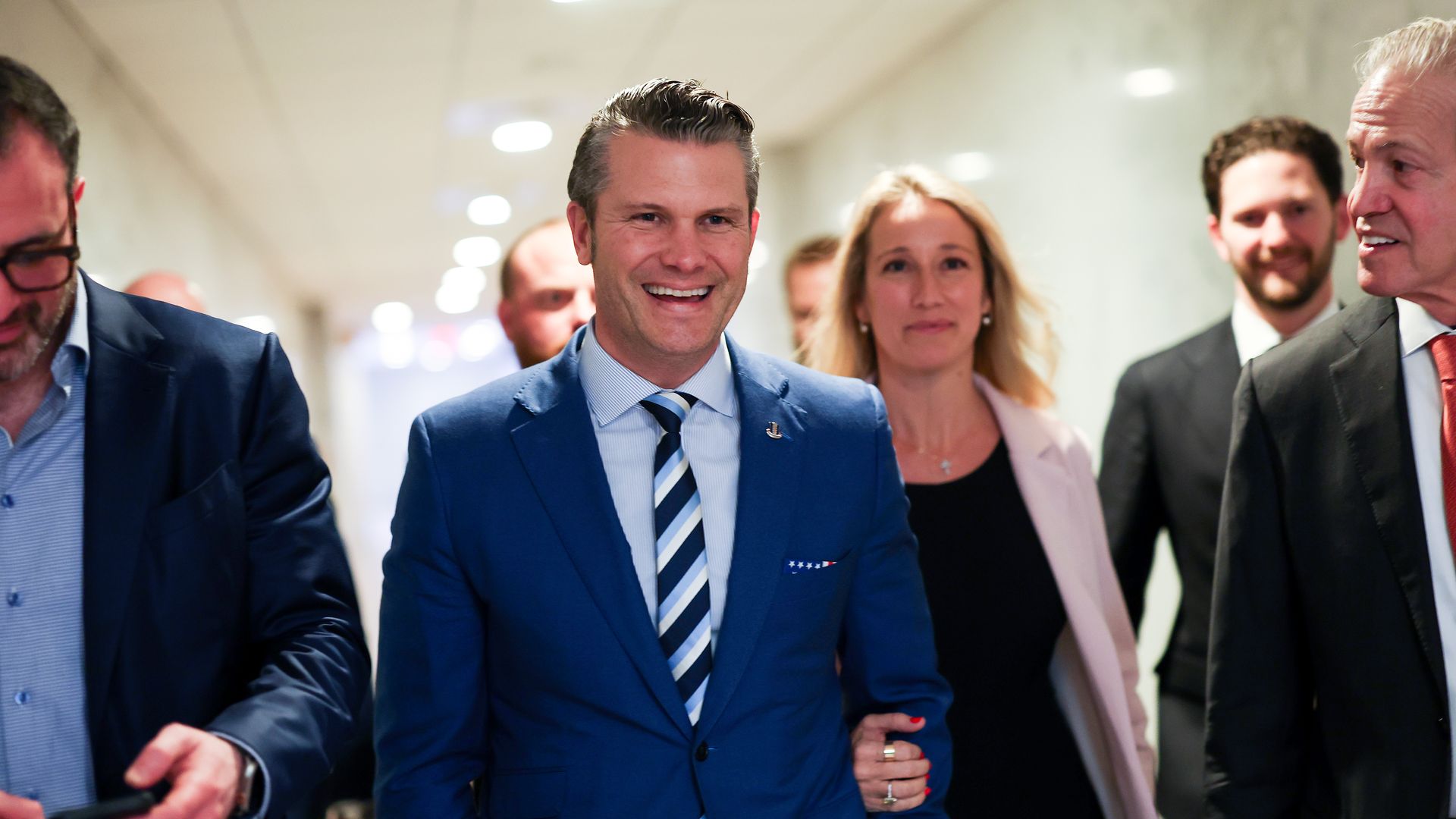 : Pete Hegseth, U.S. President-elect Donald Trump's nominee for Secretary of Defense, arrives for a meeting at the Hart Senate Office Building on December 18, 2024 in Washington, DC. Trump's nominees for his incoming administration continue to meet with senators on Capitol Hill, weeks before his ina