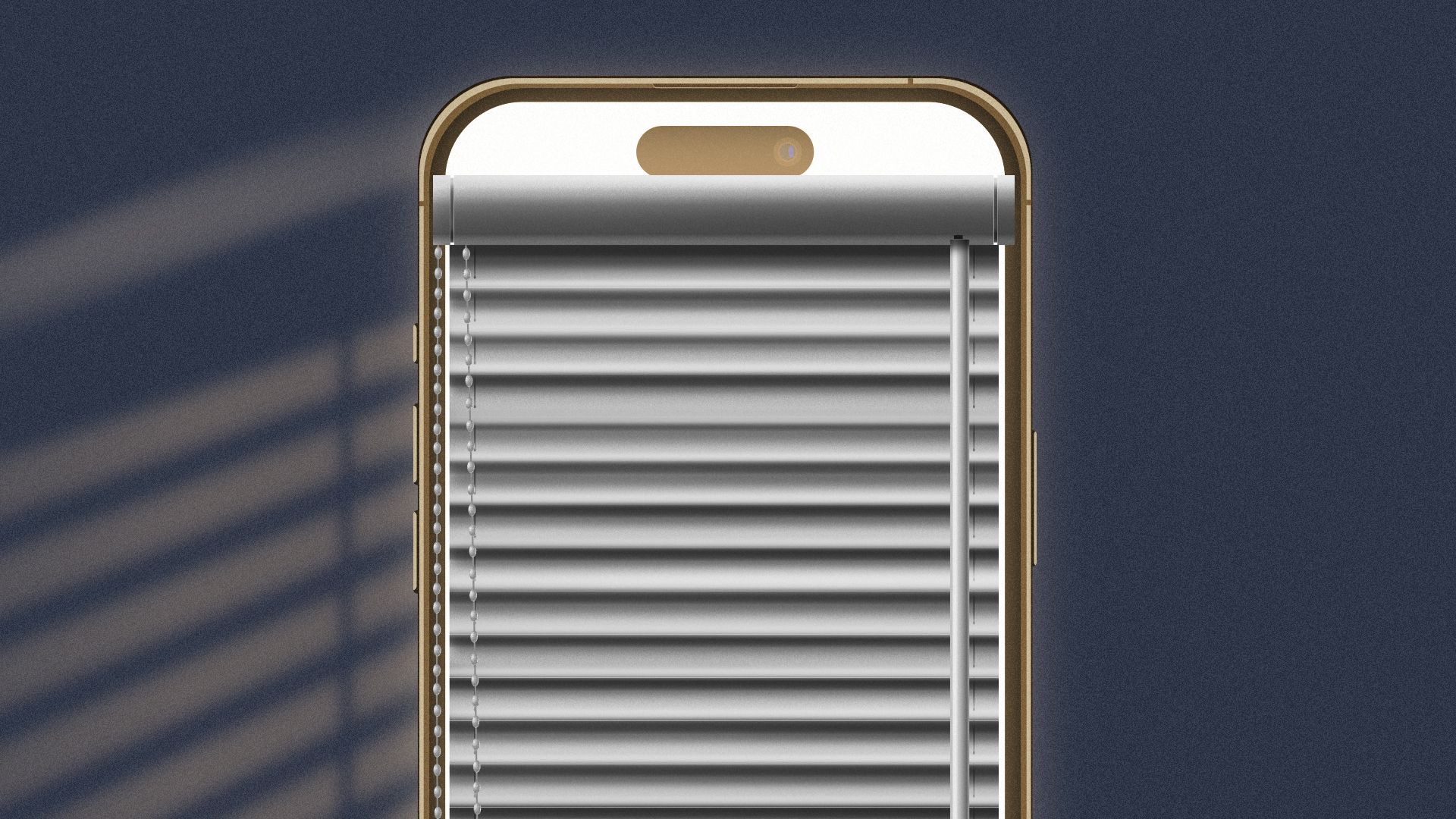 Illustration of window blinds on a cell phone.