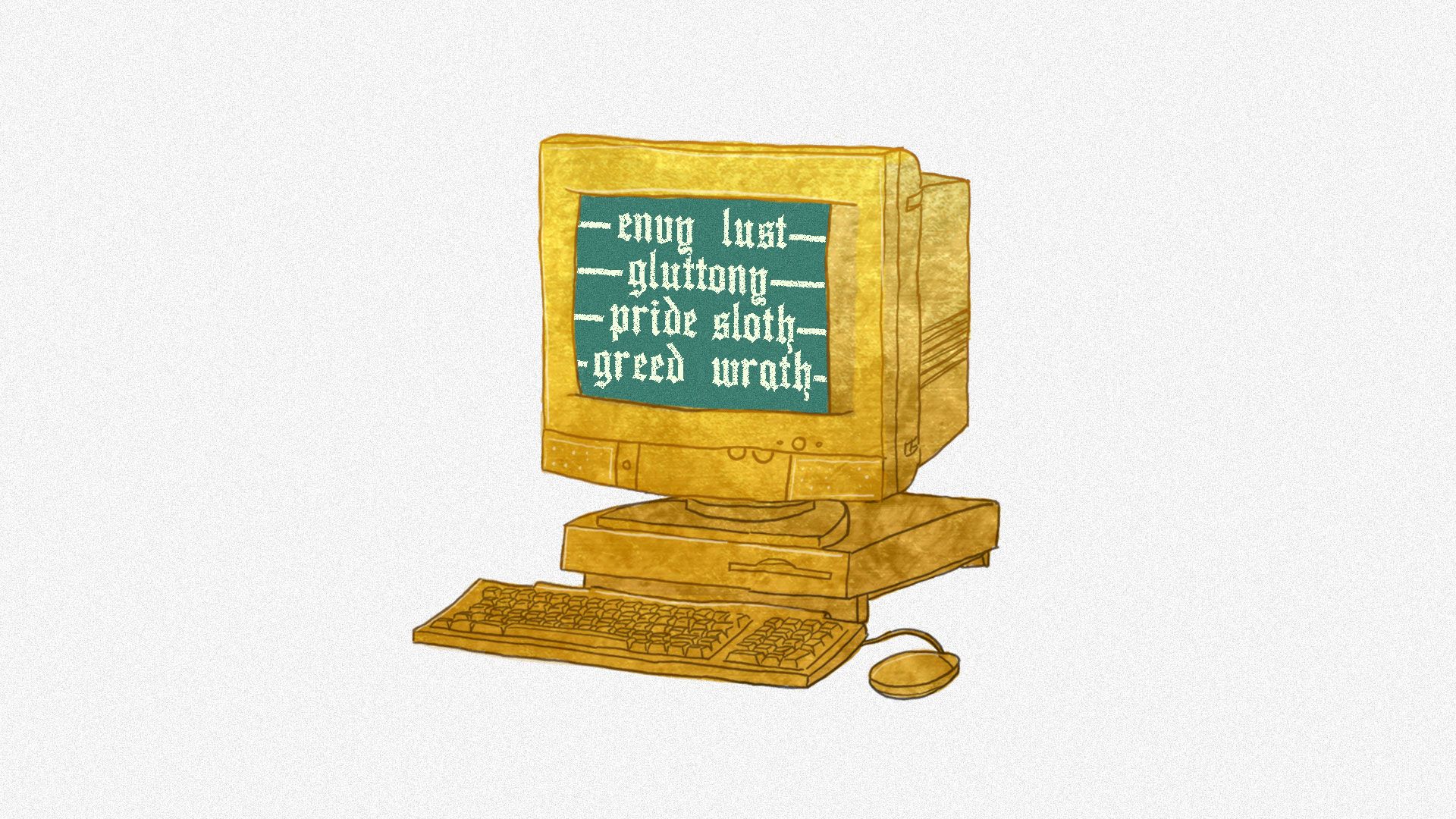 Computer screen with seven deadly sins