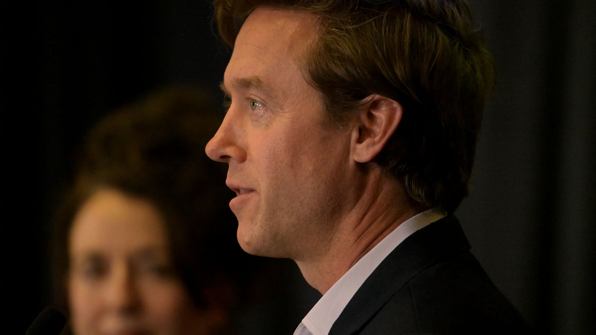 Kelly Brough, left, and Mike Johnston at a recent debate. Photo: Hyoung Chang/The Denver Post