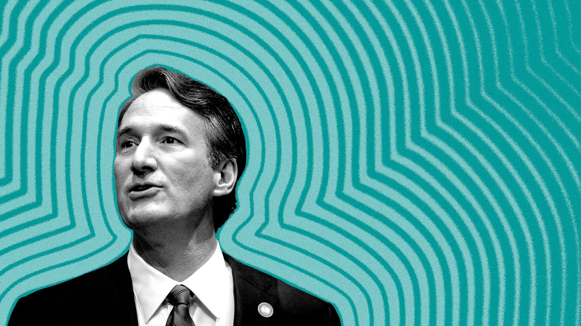 Photo illustration of Virginia Governor Glenn Youngkin with lines radiating from him.