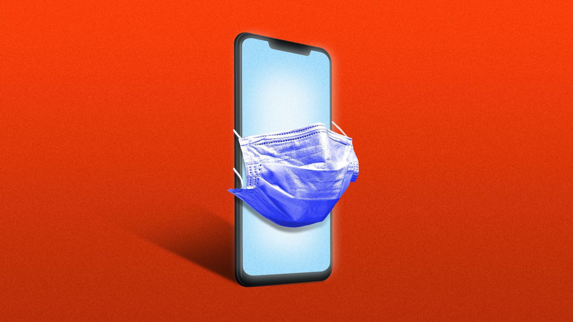 Illustration of a smartphone with a face mask.