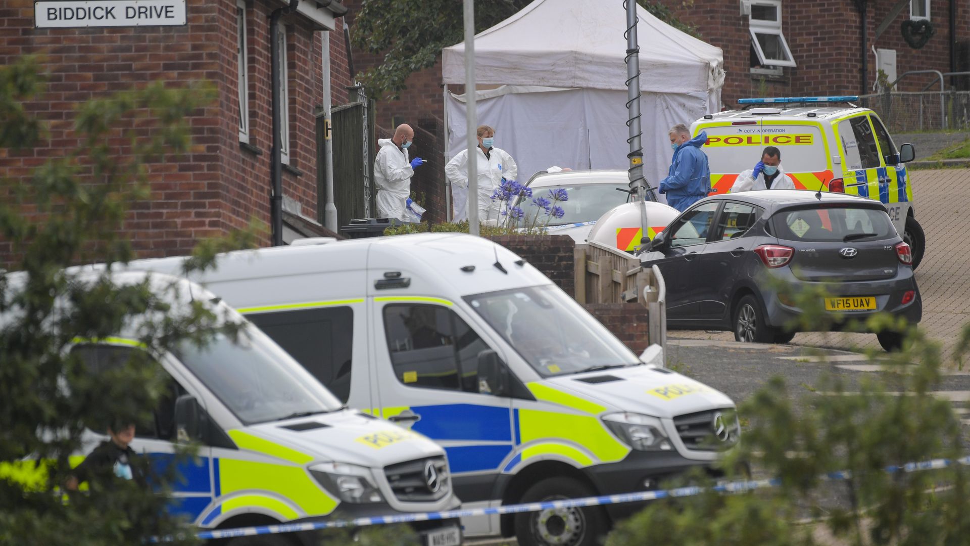 Police at the scene on Biddick Drive on August 13, 2021 in Plymouth, England