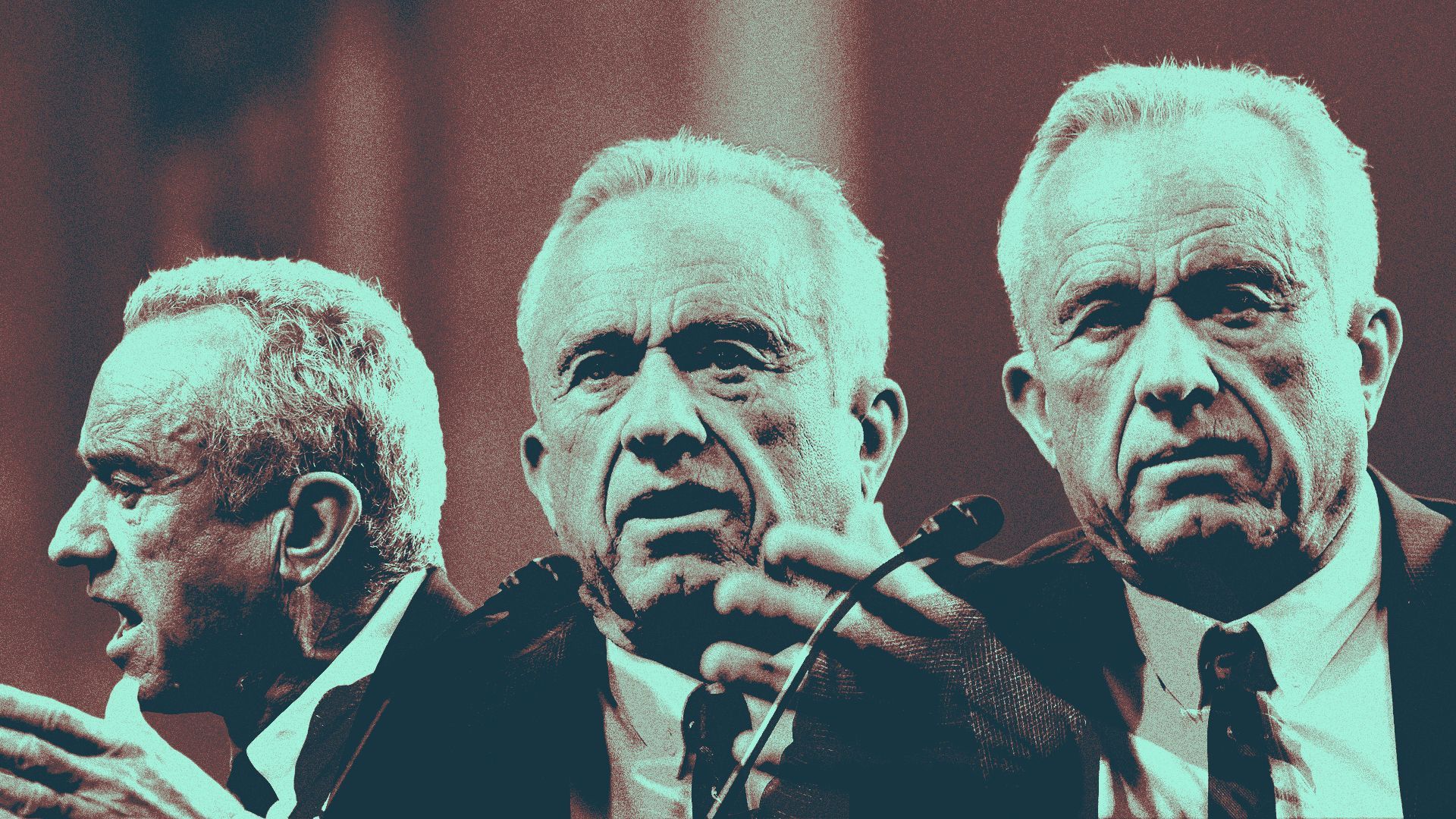 Photo illustration of three overlapped images of Robert F. Kennedy Jr. testifying to the Senate.