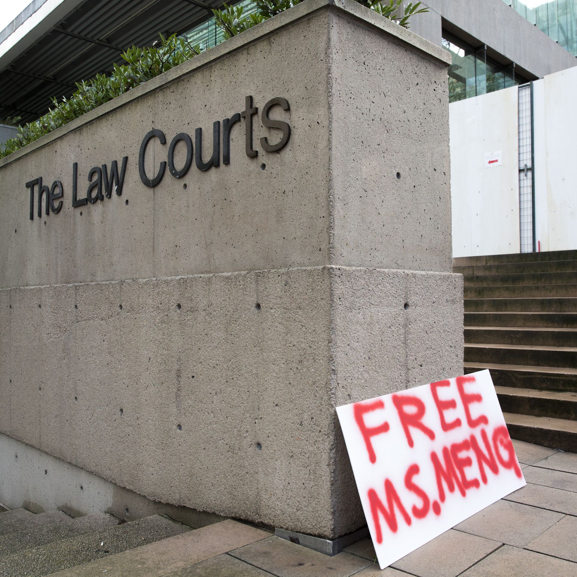 A sign calling for the release of Huawei Technologies Chief Financial Officer Meng Wanzhou is seen outside at British Columbia Superior Courts following her December 1 arrest in Canada 