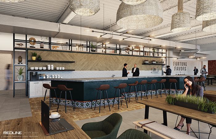 Rendering of the social center at LendingTree's new headquarters under construction in South End. 