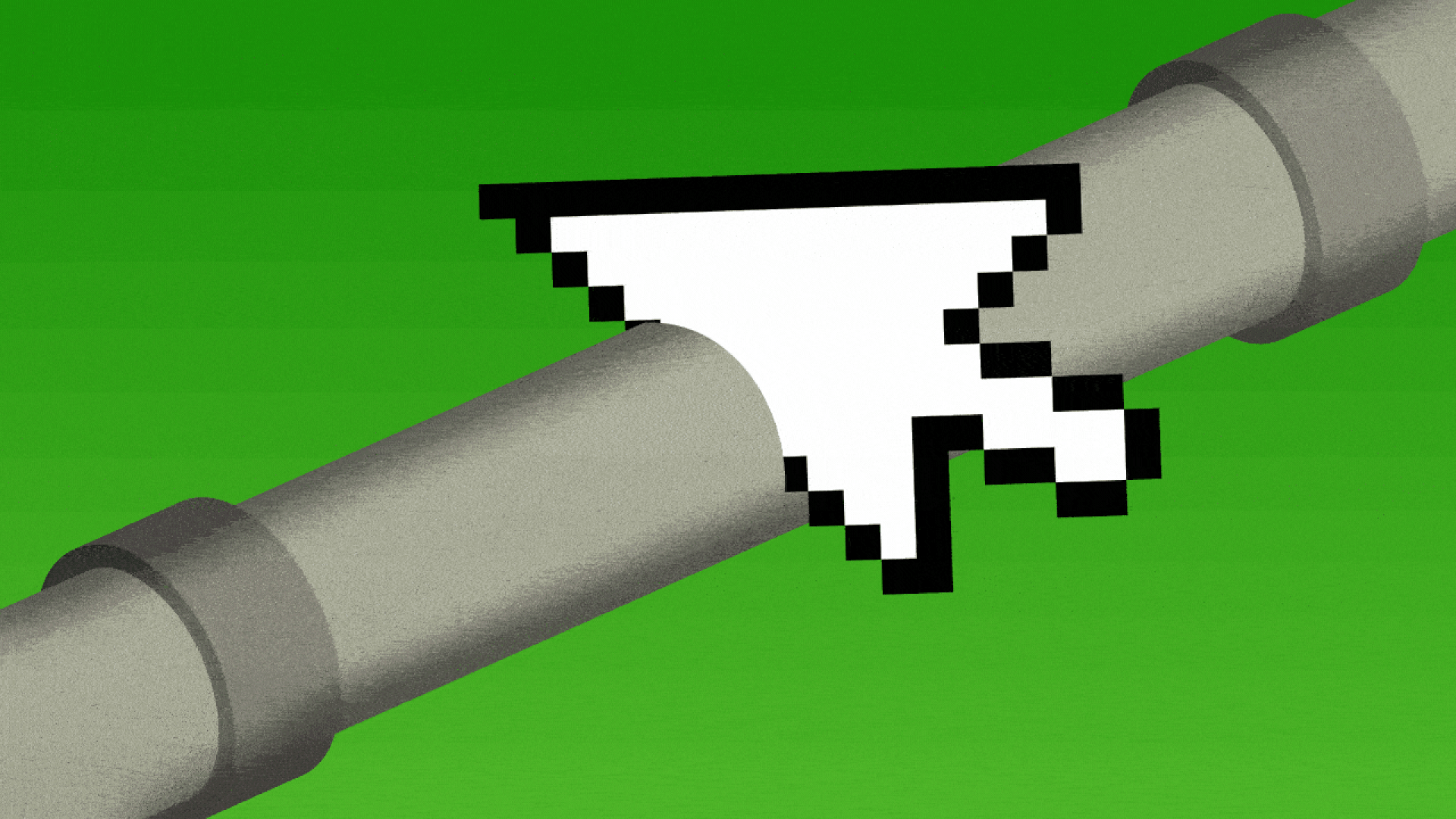 Animated illustration of a cursor sawing a pipe in half. 