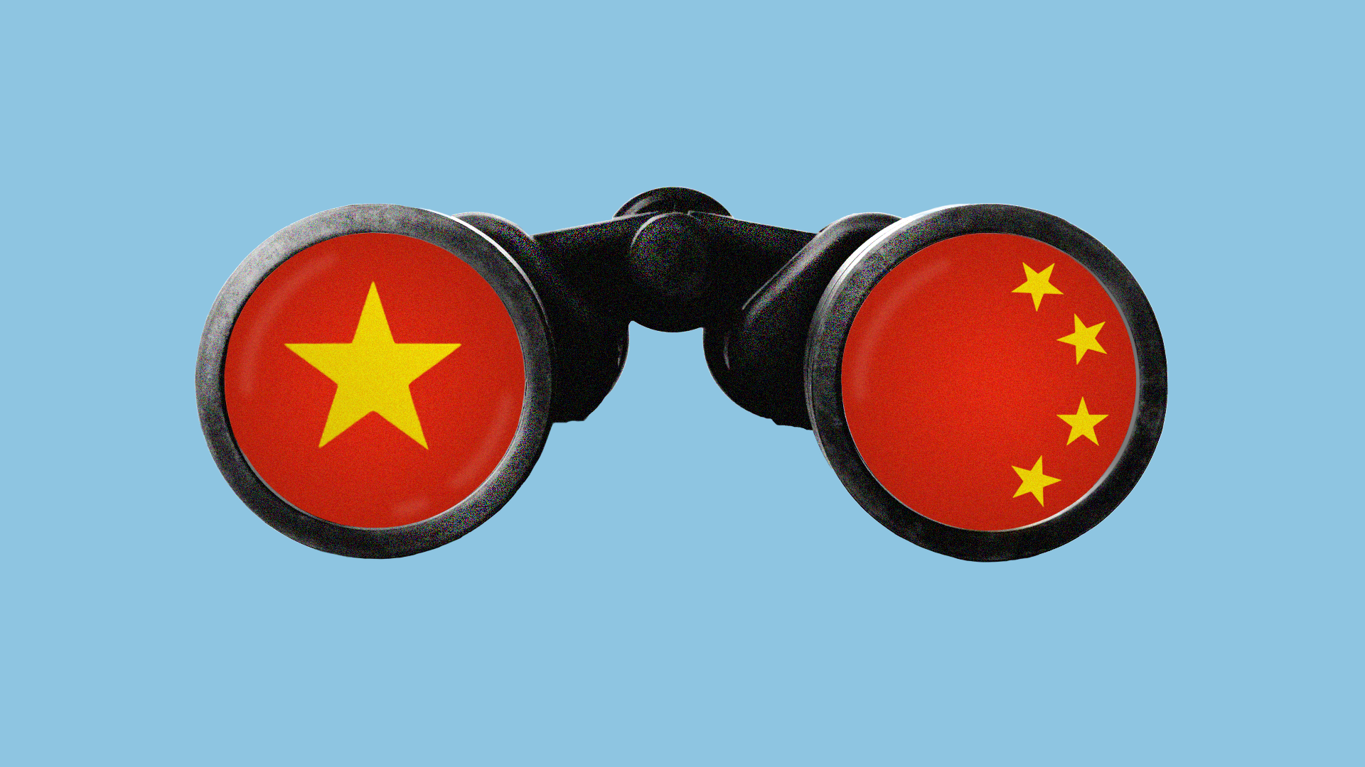illustration of binoculars with the Chinese flag symbols in each glass piece