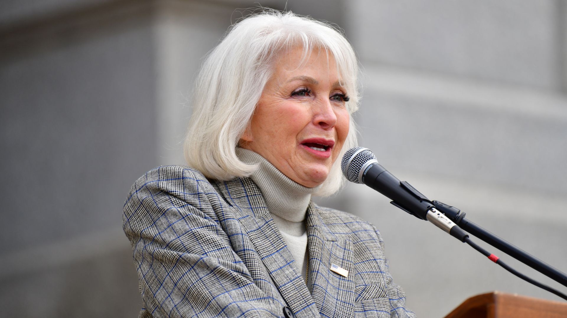 Mesa County clerk Tina Peters spoke at an April election denier rally at the State Capitol. Photo: Hyoung Chang/Denver Post via Getty Images