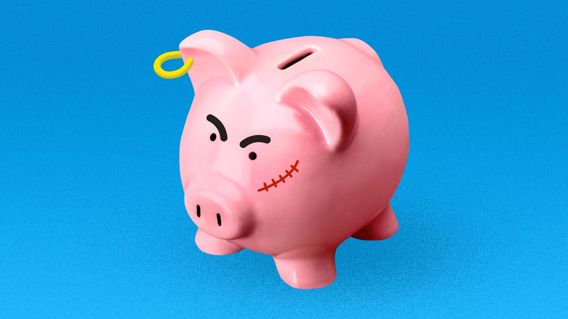 A piggy bank with aggressive features