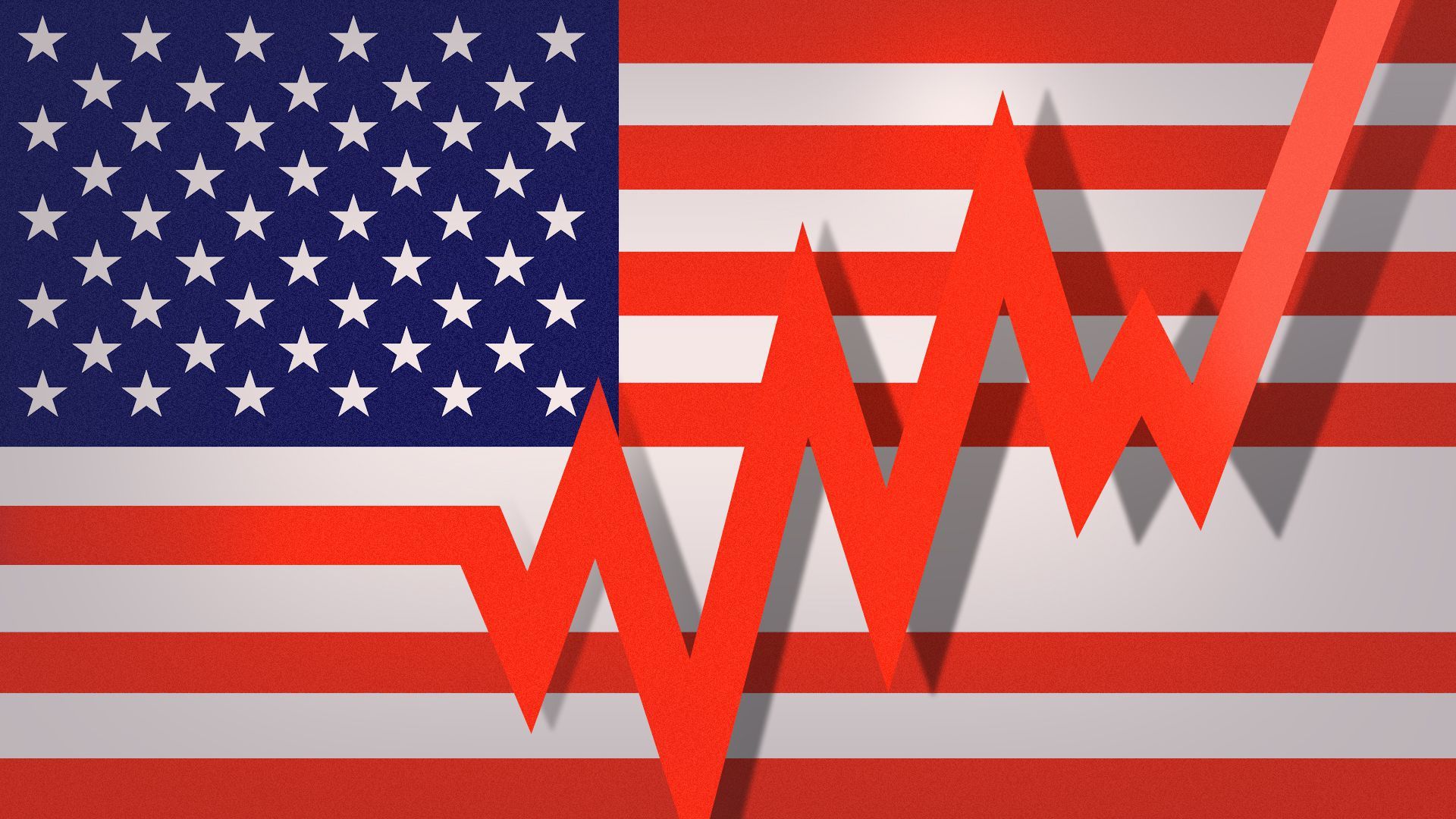 Illustration of a American flag with a stock line going up and down