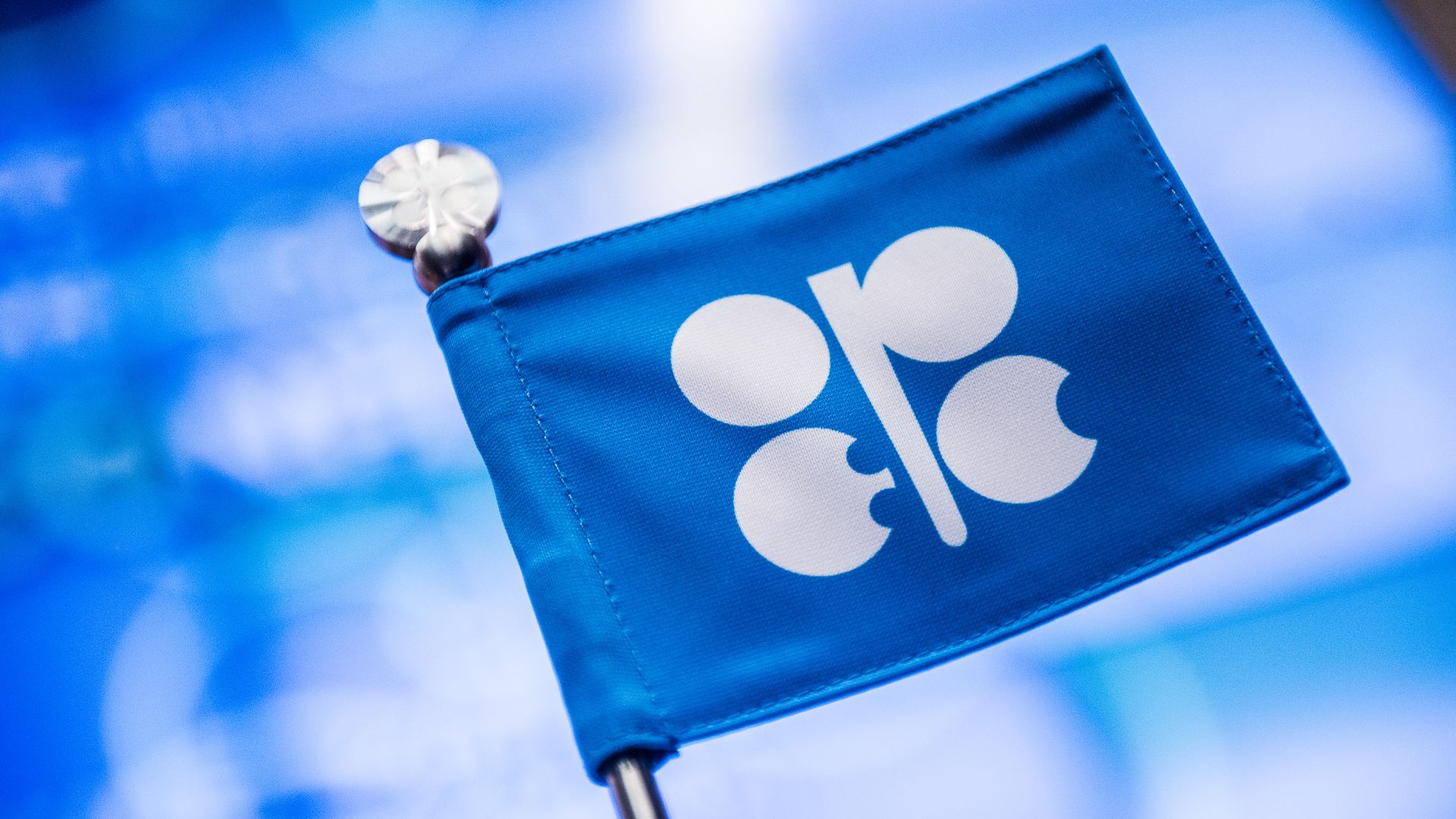 A flag bearing the OPEC logo in Vienna, Austria, in June 2016.