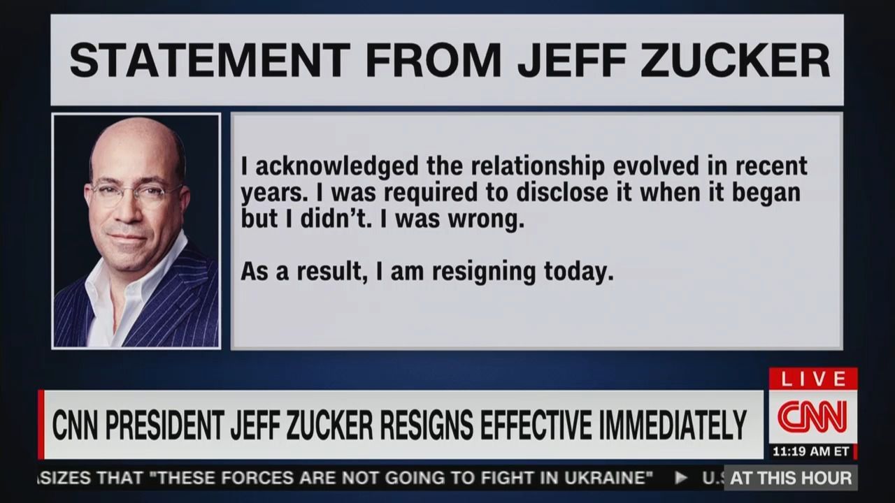 A CNN screenshot of Jeff Zucker and his statement