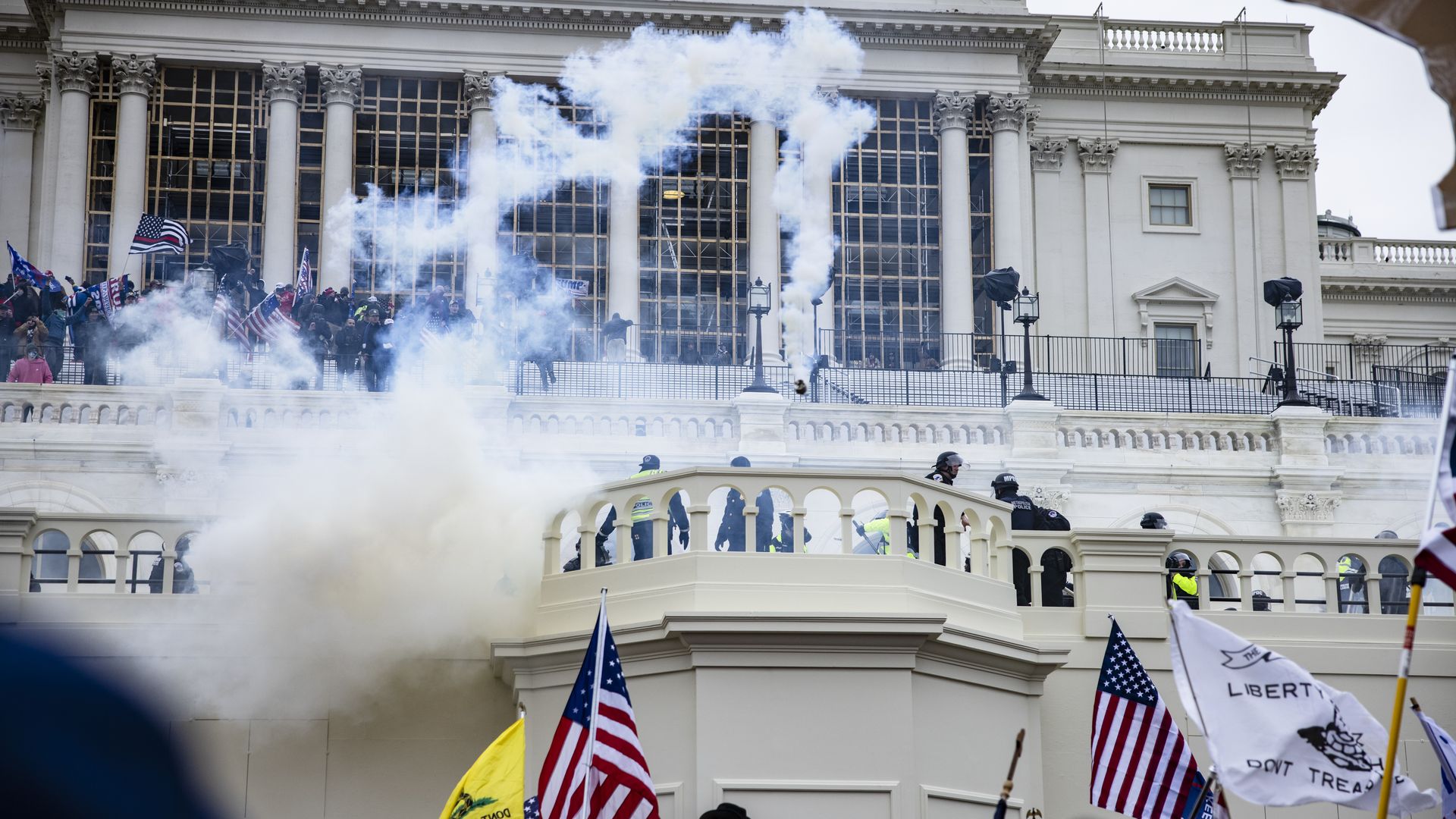 Smoke bombs and flags at the US Capitol