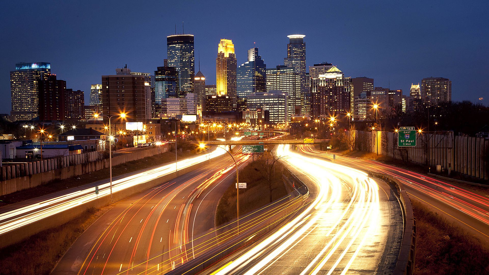 This is a photo of the Minneapolis skyline at night