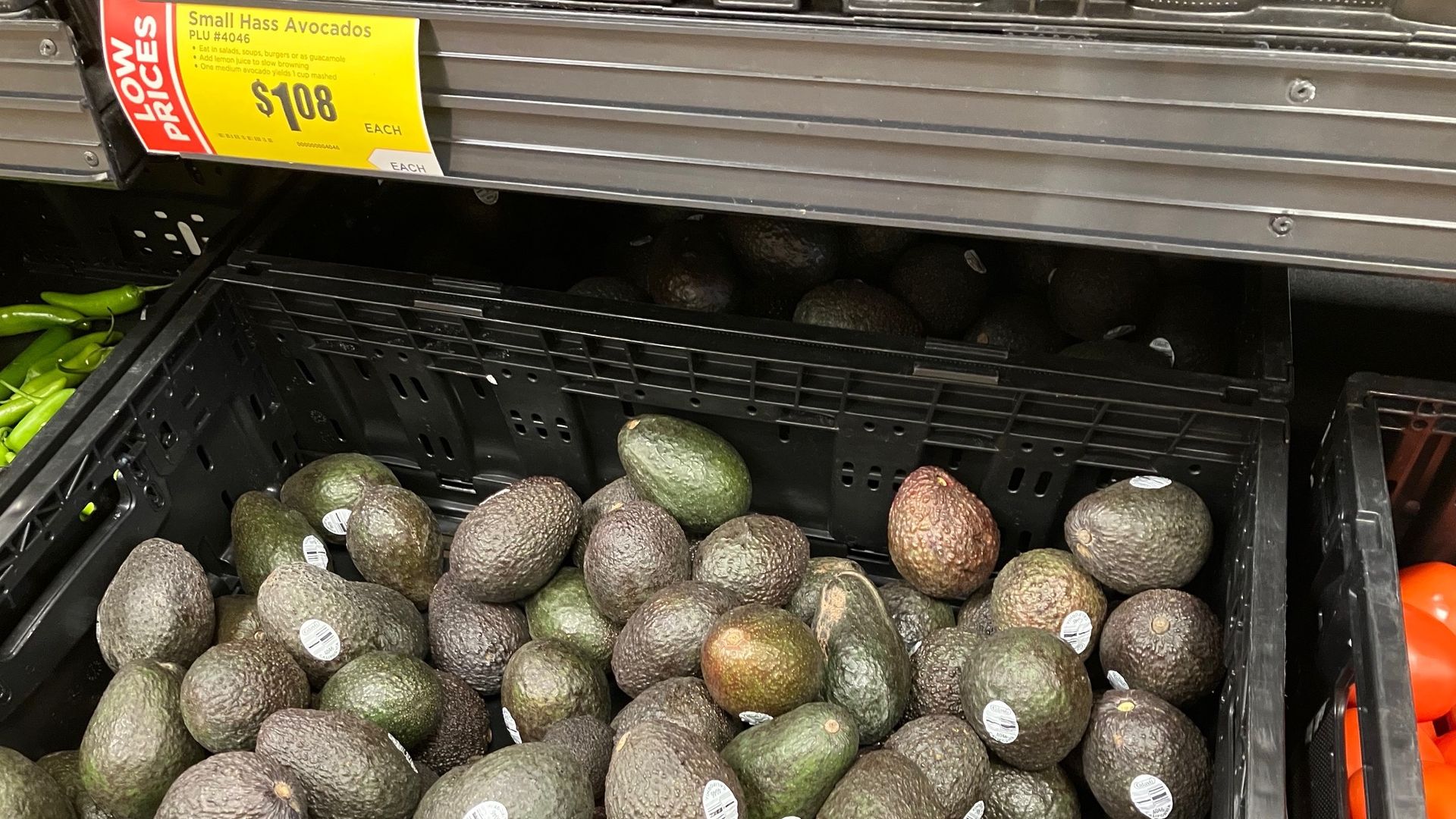 Avocados in a bin at H-E-B