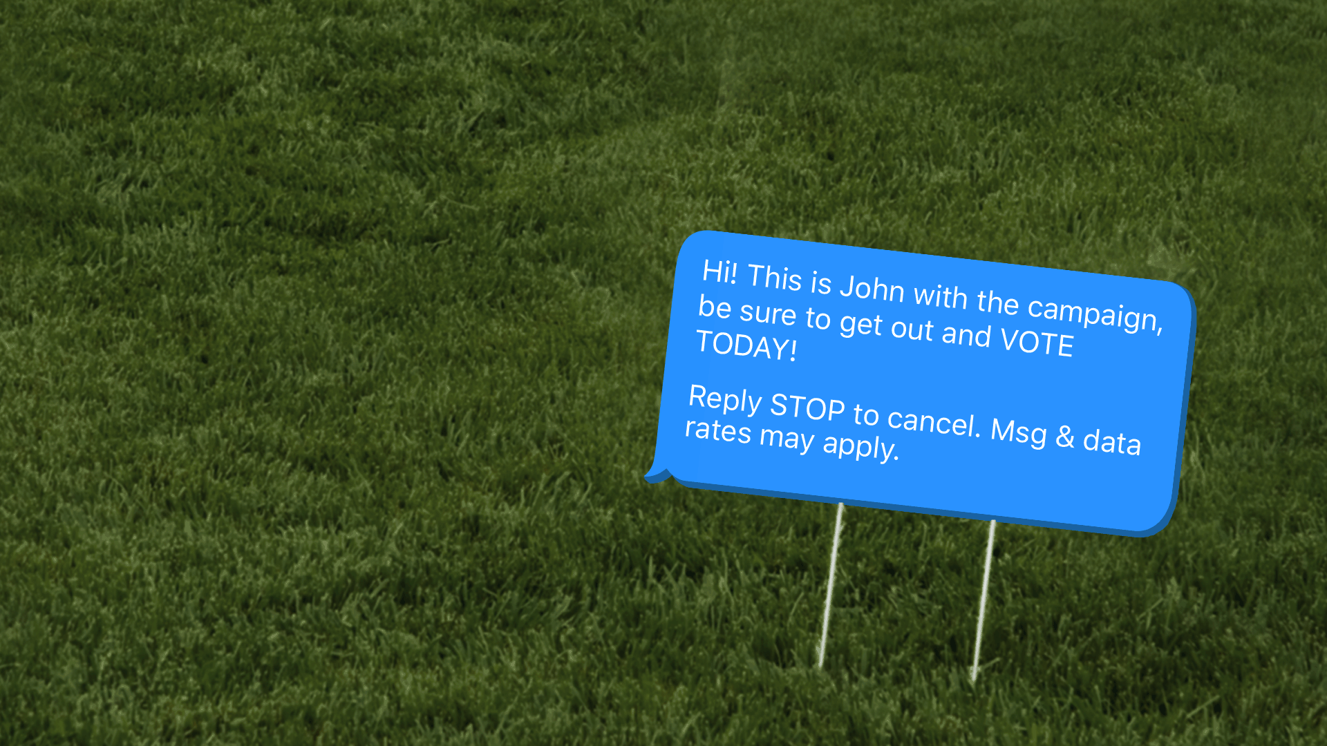 Text message as a political lawn sign.