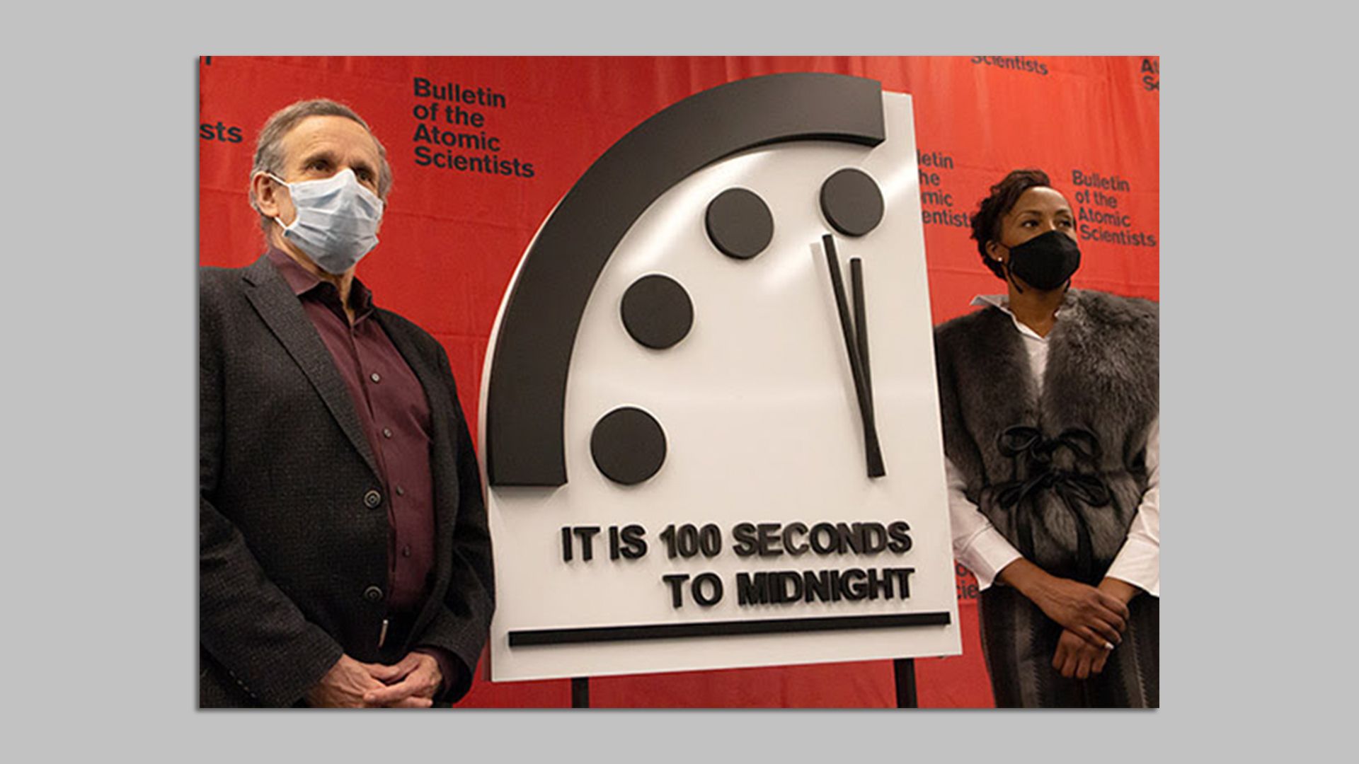 Photo of the 2021 Doomsday Clock being unveiled