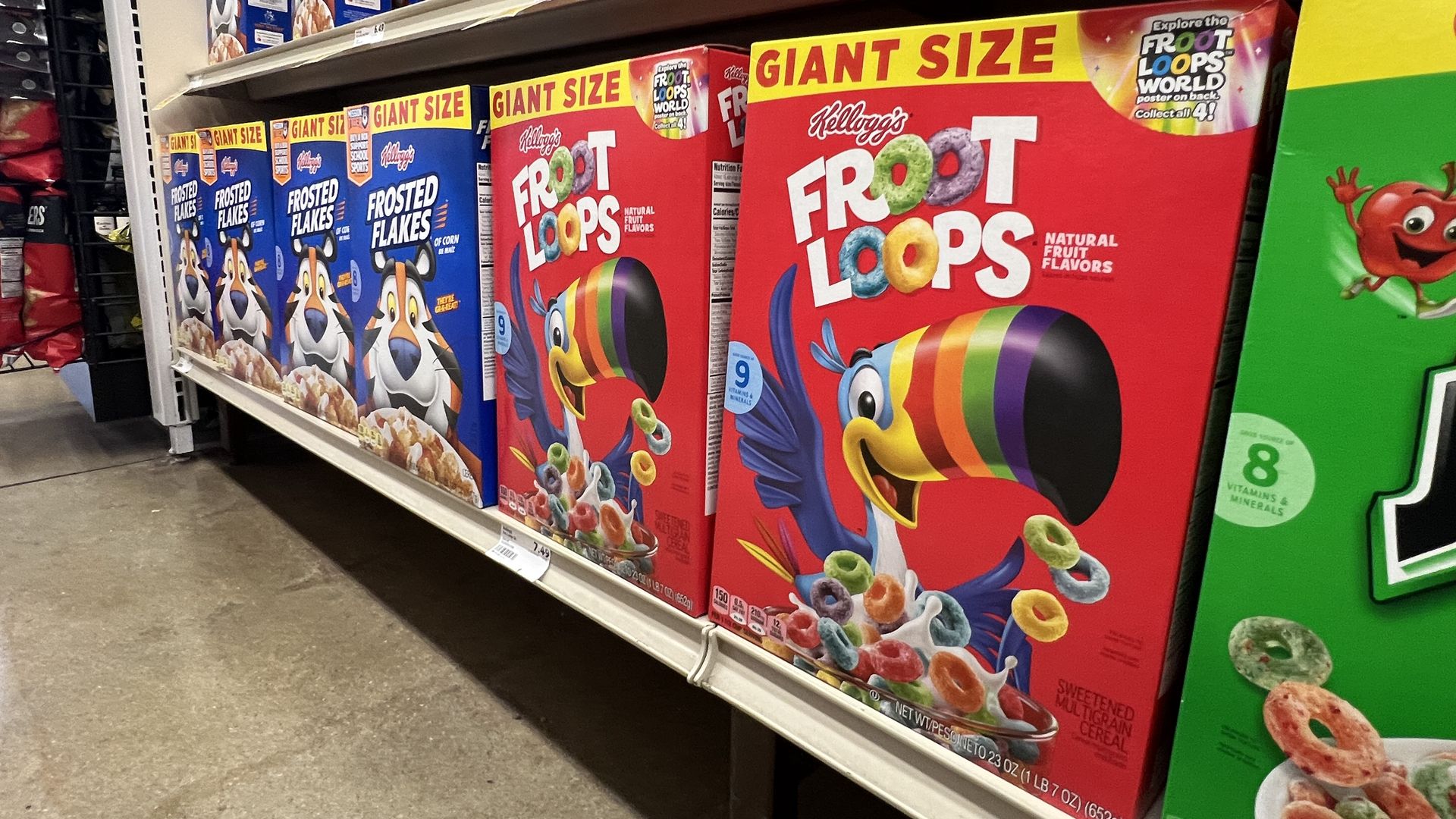Cereal boxes on a store shelf