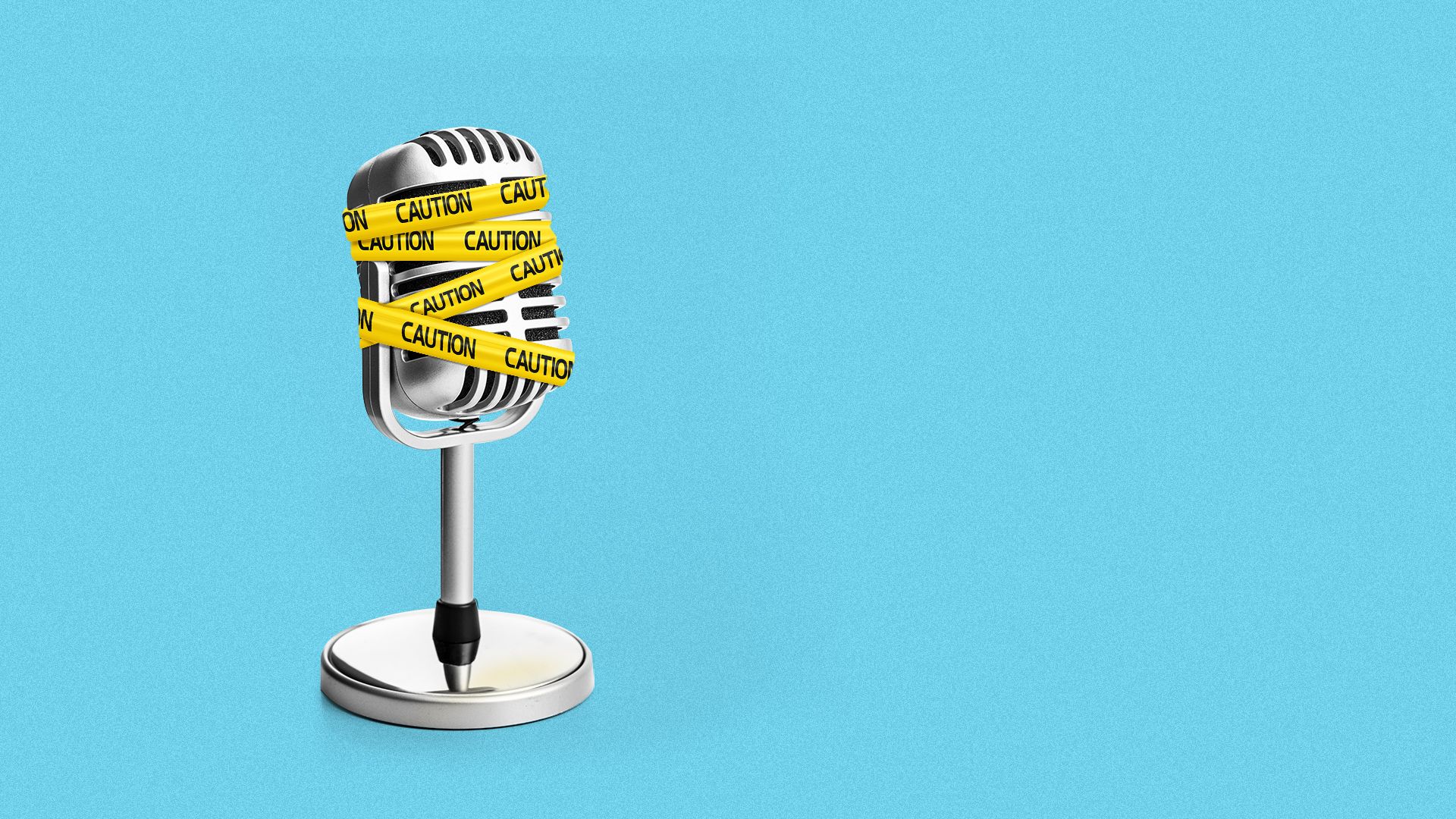 Illustration of a retro microphone with caution tape around it.