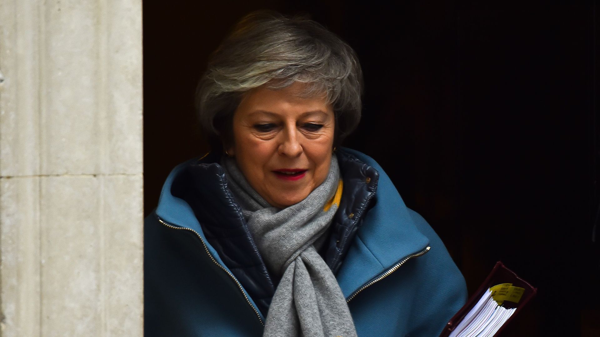 British Prime Minister Theresa May leaves 10 Downing Street to attend the weekly Prime Minister's Questions, London on January 9, 2019.