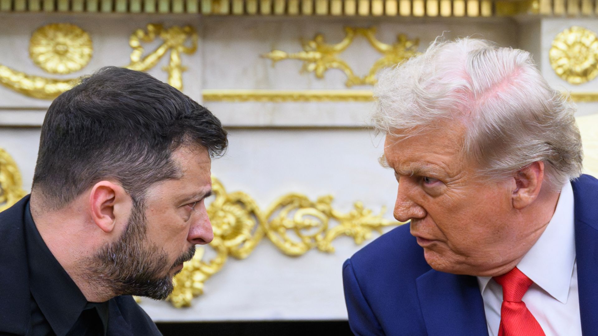 Ukrainian President Volodymyr Zelensky and President Trump participate in a meeting in the Oval Office on August 18, 2025.
