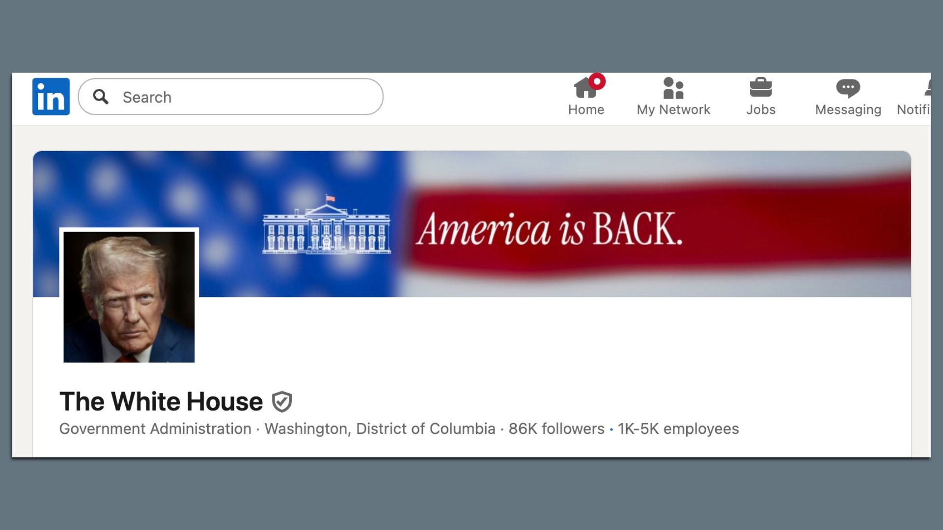 Photo of the White House company page on LinkedIn