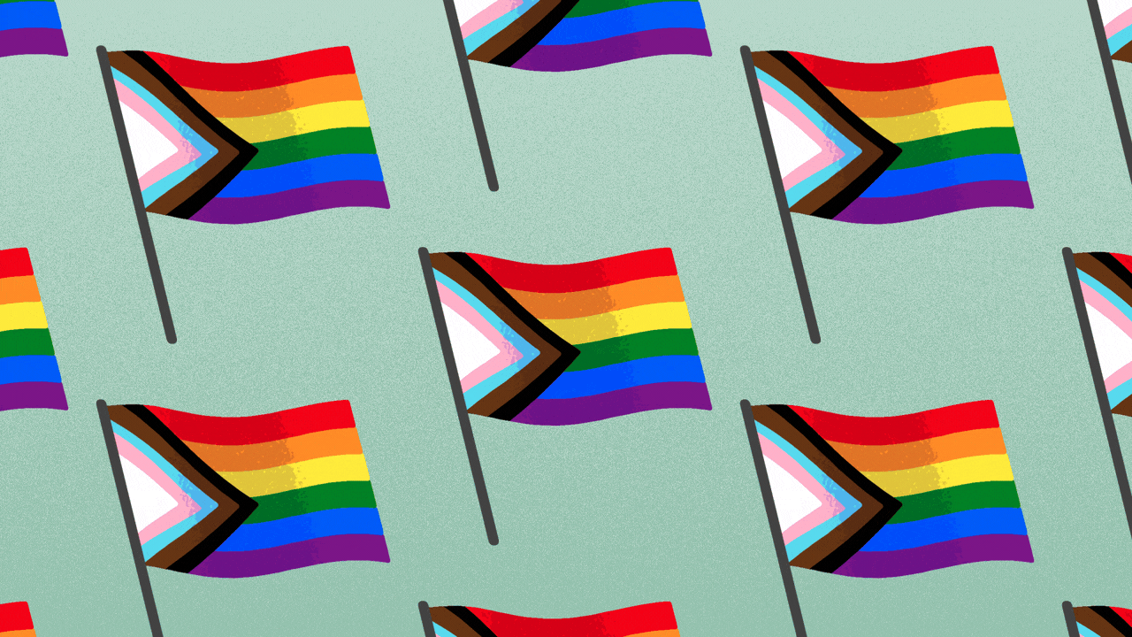 Animated illustration of a pattern of waving Pride Flags.