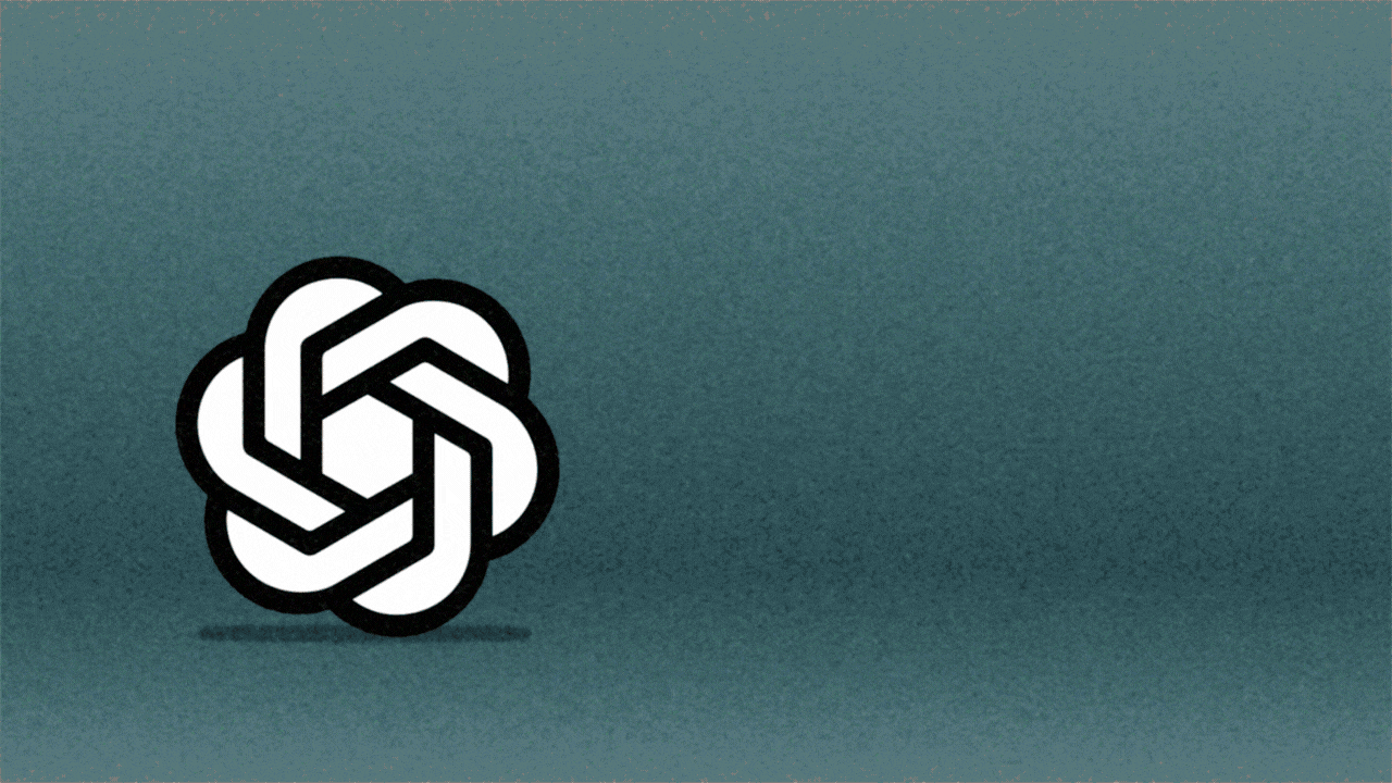 Animated illustration of the OpenAI logo being chased by the Google G logo, which is biting at the OpenAI logo and forcing it to jump as it goes.