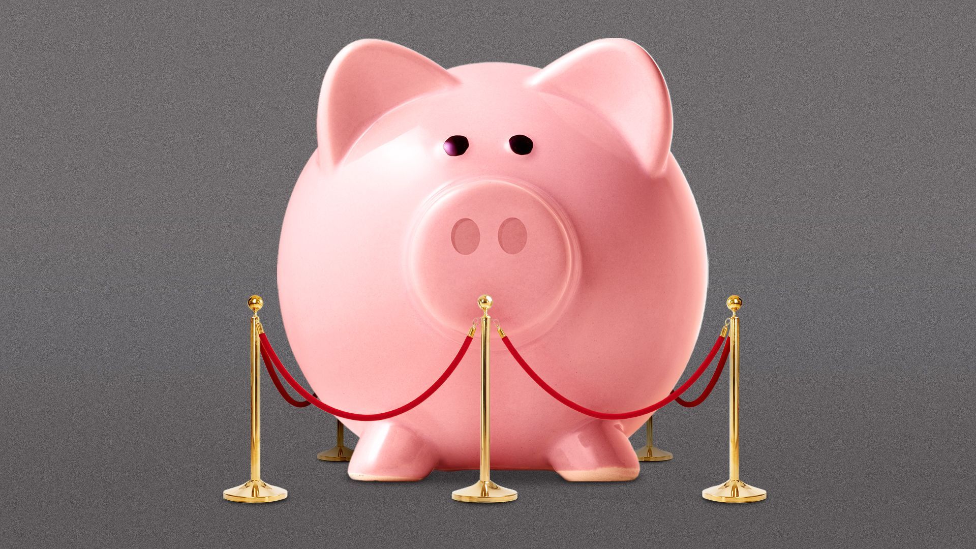 an illustration of a piggy bank with a velvet rope surrounding it