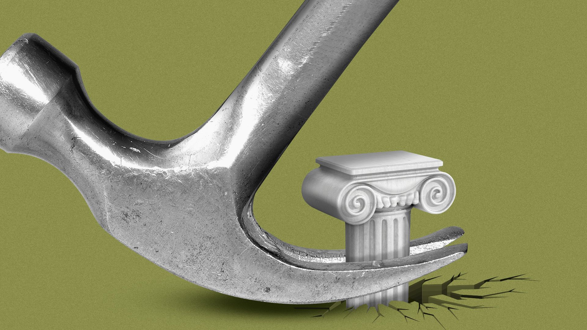 Illustration of a hammer claw pulling up a column that's been hammered into the ground. 