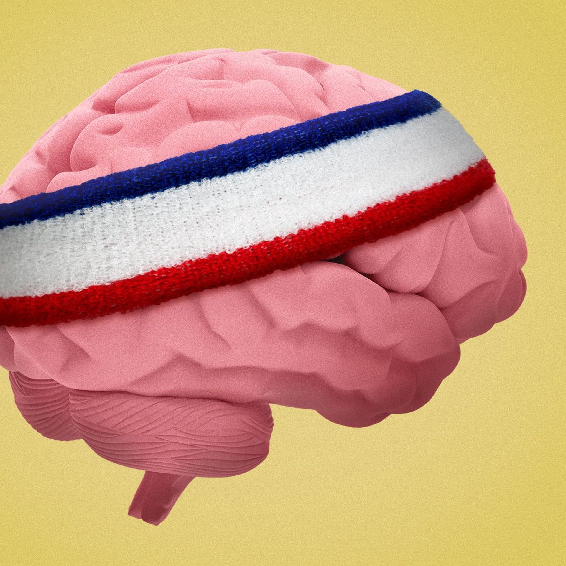Illustration of a brain wearing a sweatband.