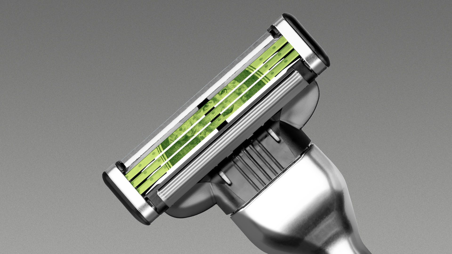 Illustration of a razor with a dollar bill for the blades