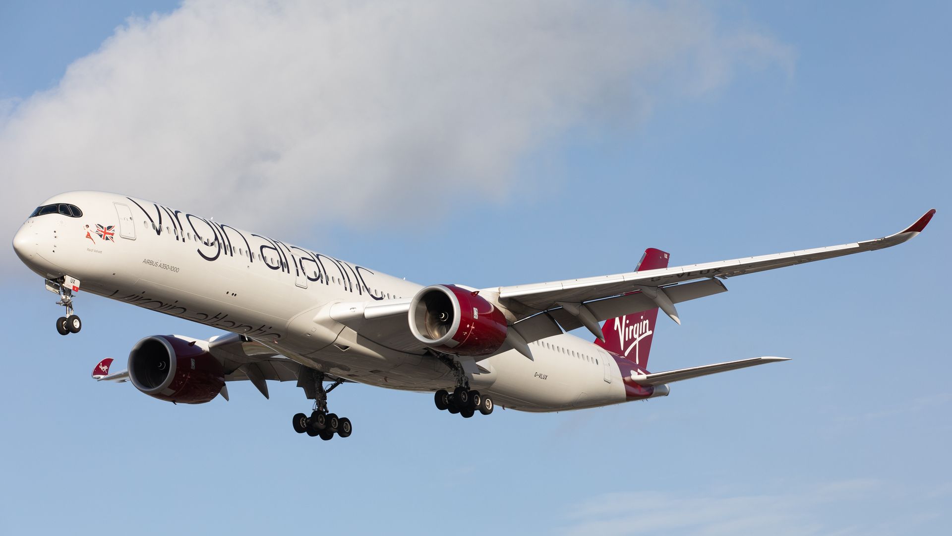 A A Virgin Atlantic Airbus A350 lands at London Heathrow Airport.