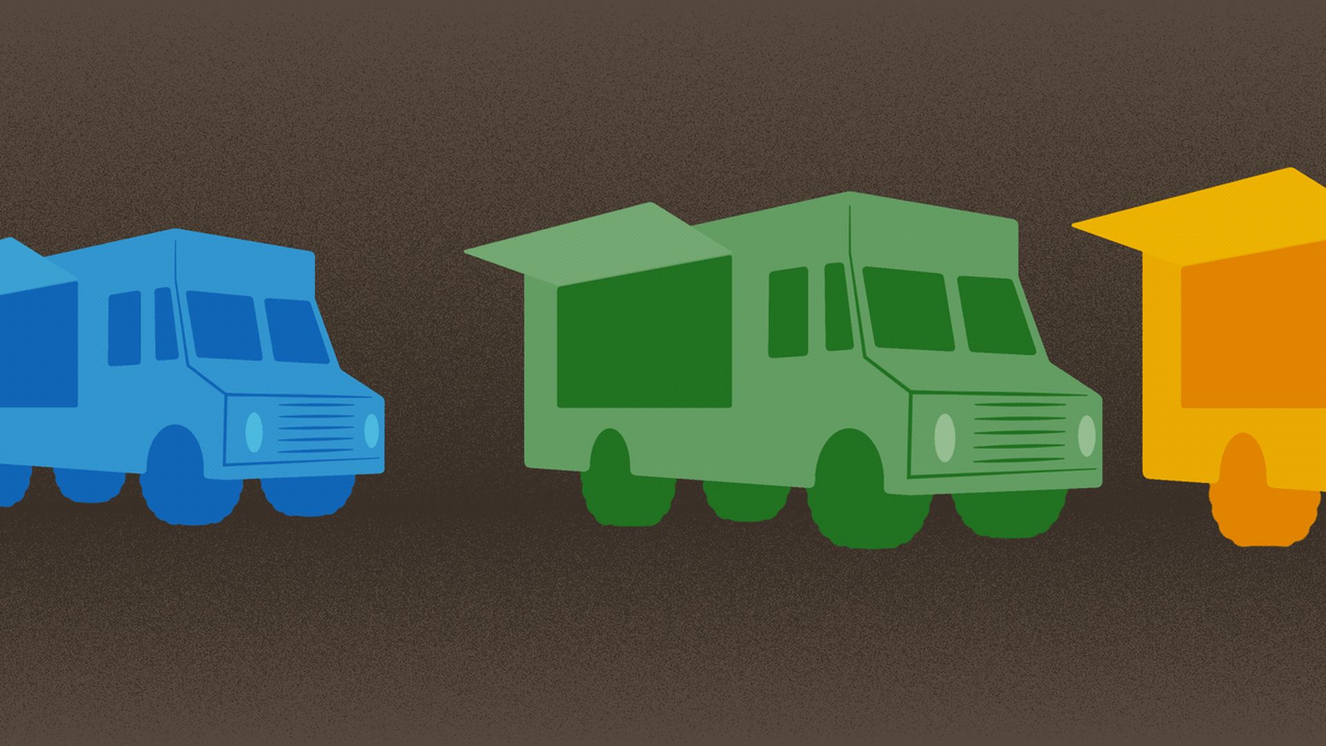  Illustration of a line of food trucks driving.