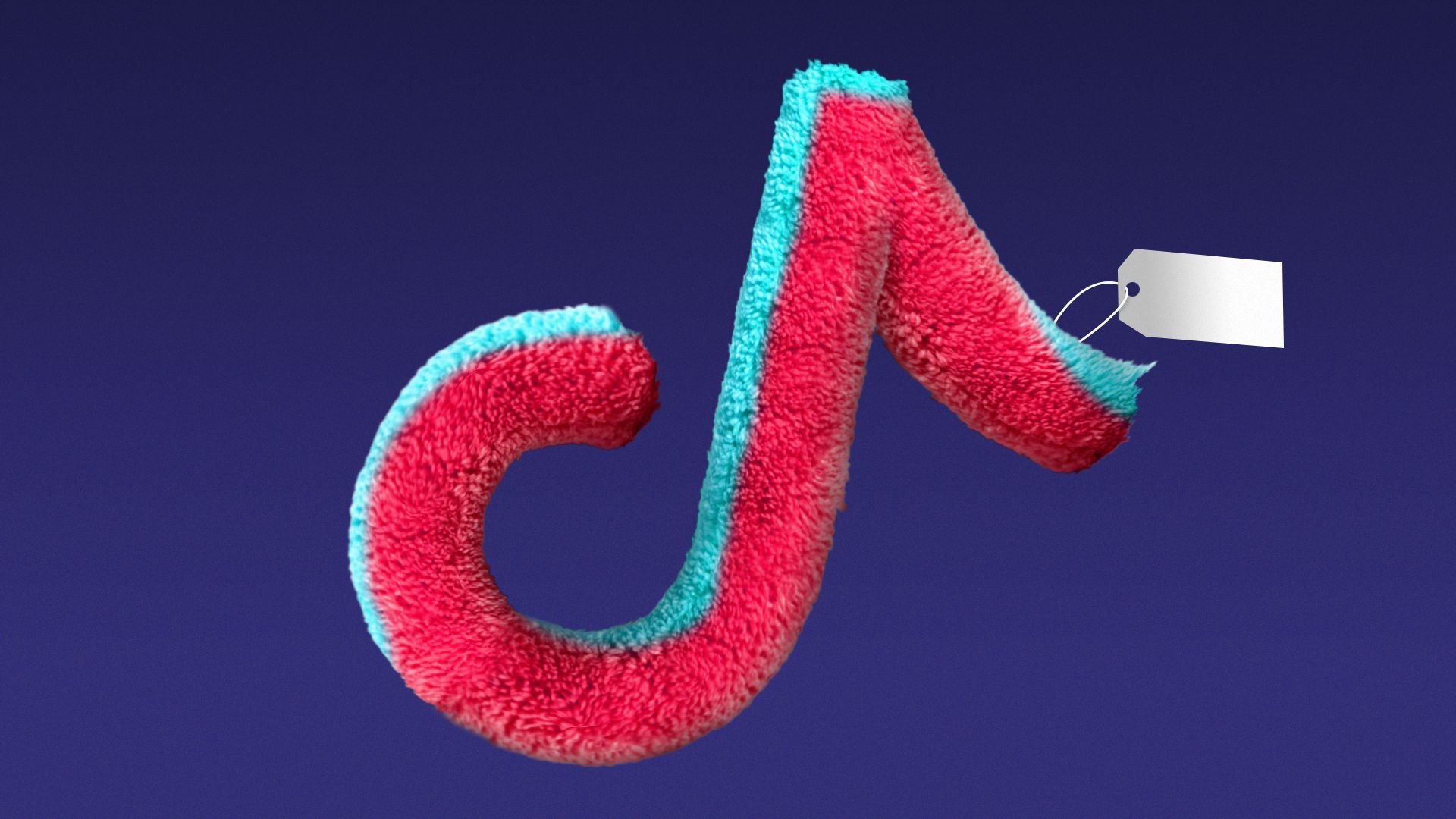 Illustration of a stuffed animal plush toy in the shape of the Tiktok logo 