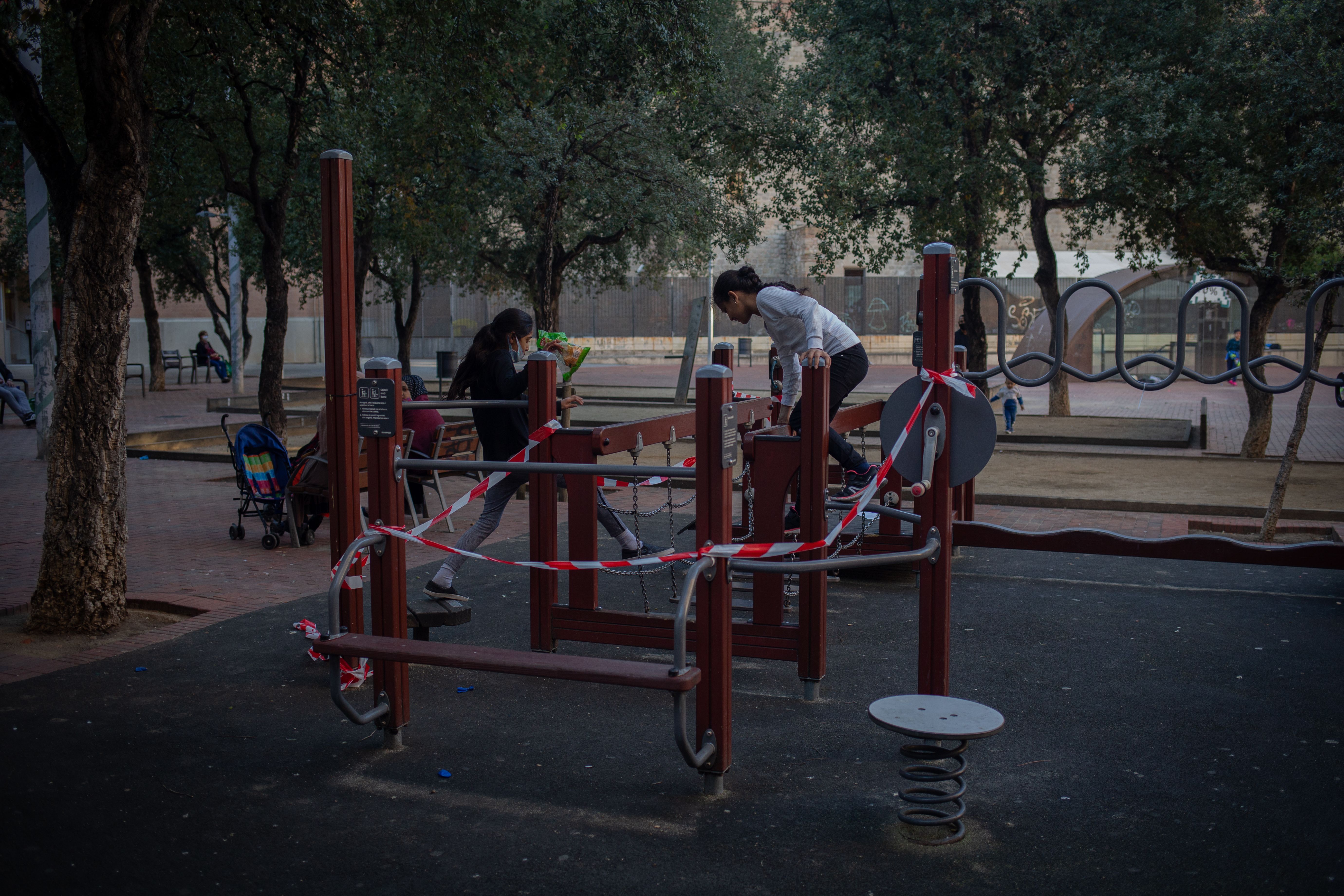 Children play in a park on October 16, 2020 in Barcelona, Spain. 