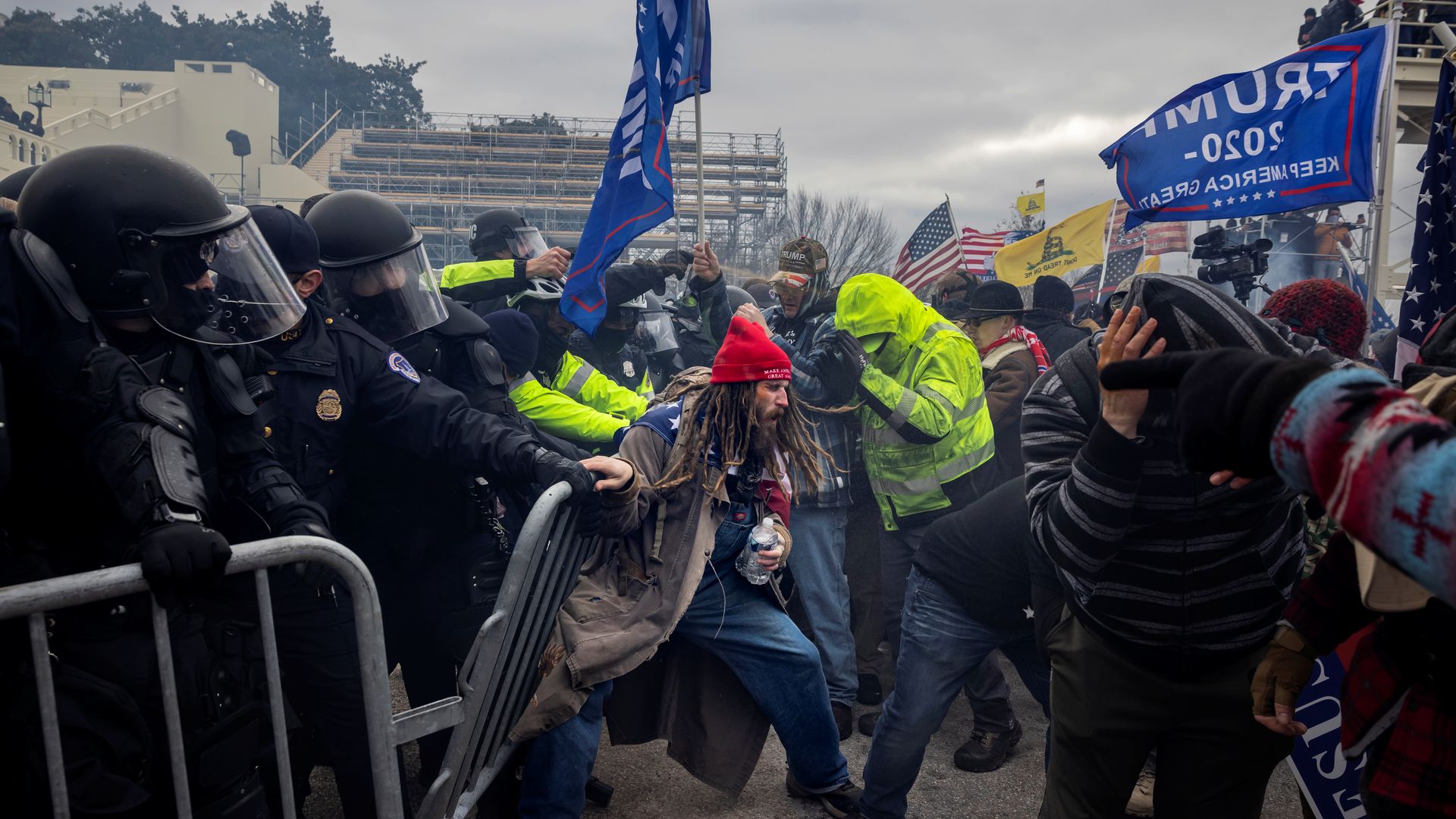 WASHINGTON, DC - JANUARY 6: Trump supporters clash with police and security forces as people try to storm the US Capitol on January 6, 2021 in Washington, DC.