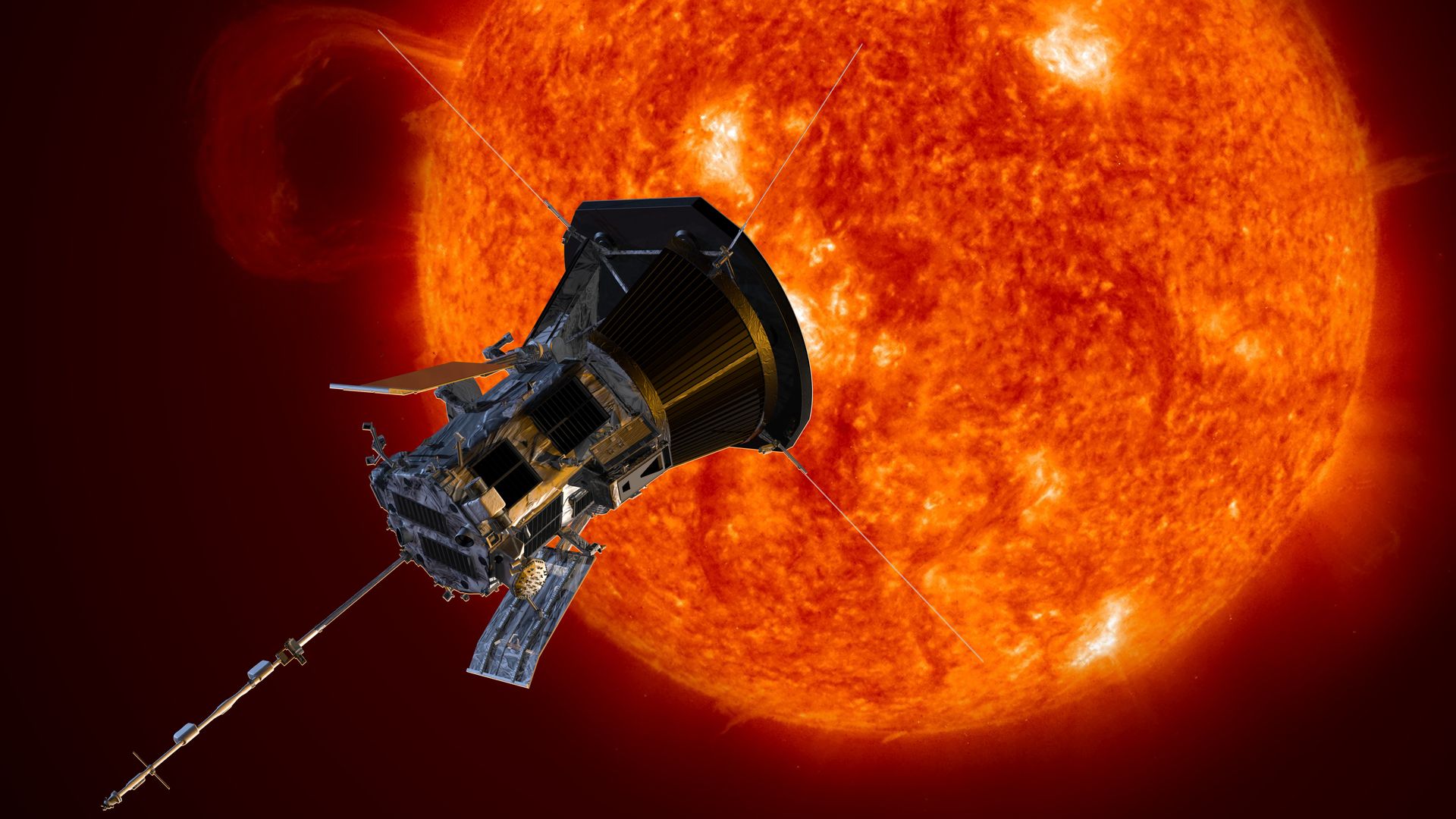 An illustration of NASA's Parker Solar Probe approaching the sun.
