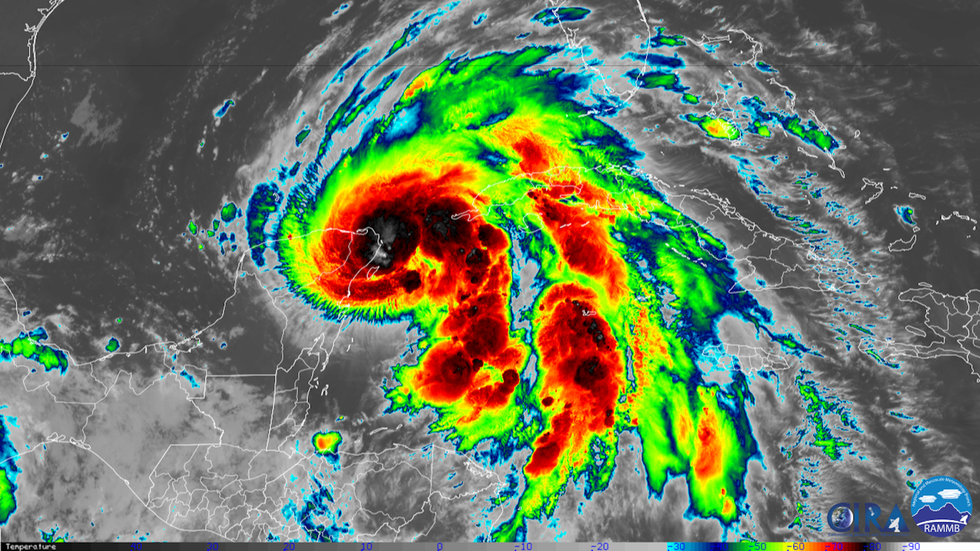 Infrared satellite image showing a strengthening Tropical Storm Helene on Wednesday morning.