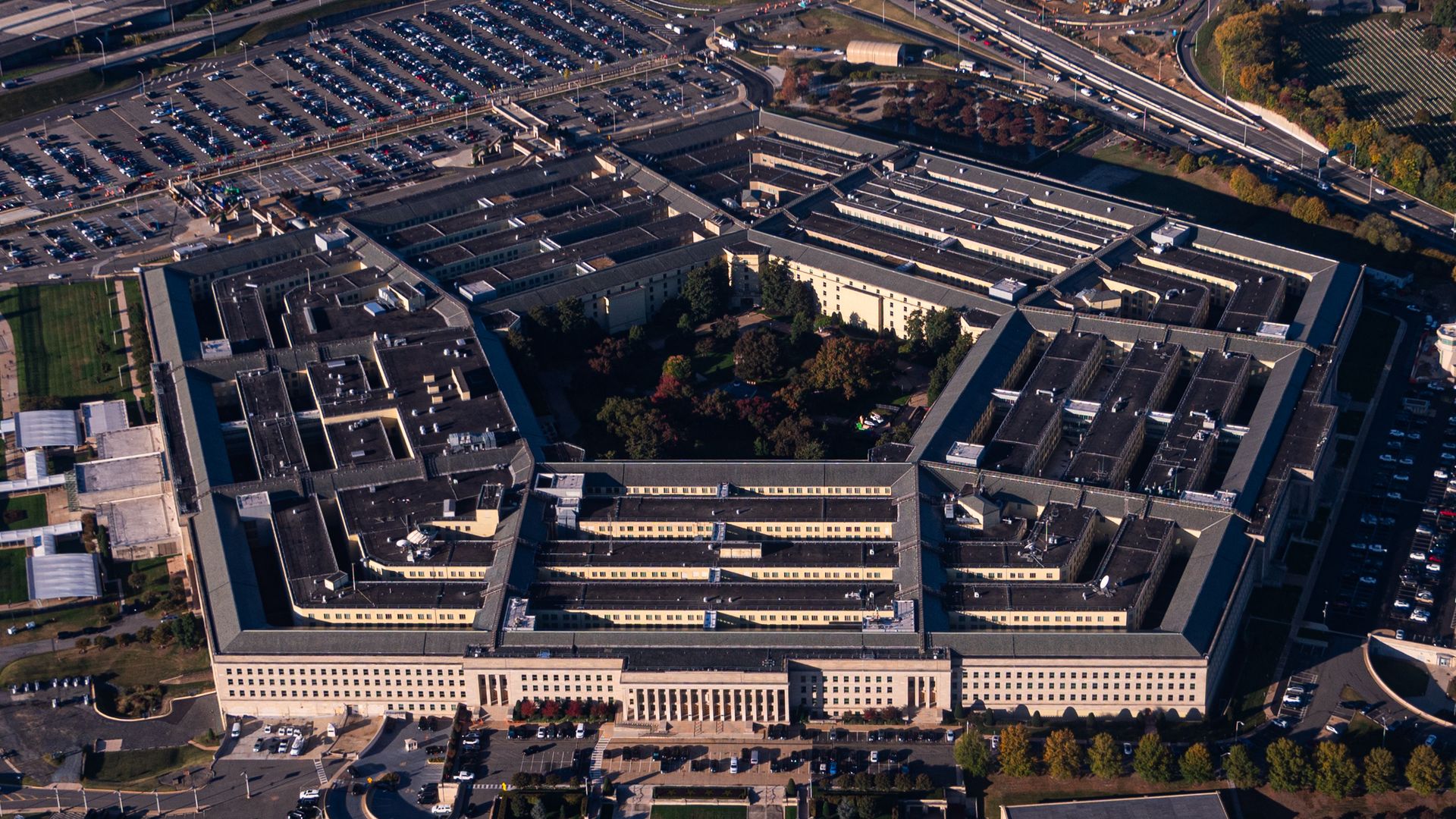 Aerial view of the Pentagon building in Arlington, Virginia.