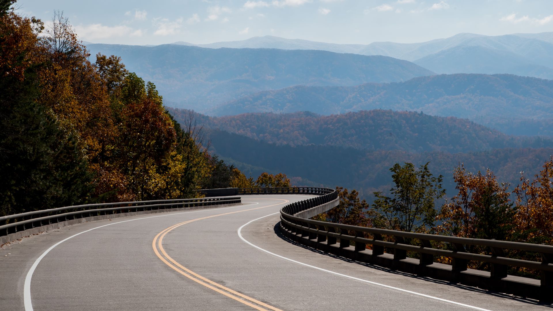 After five decades of construction the Foothills Parkways Missing Link is seen with views of the Great Smoky Mountains National Park are seen in Tennessee, United States on November 10, 2018. The road links a 16 miles stretch connecting Walland and Wears Valley