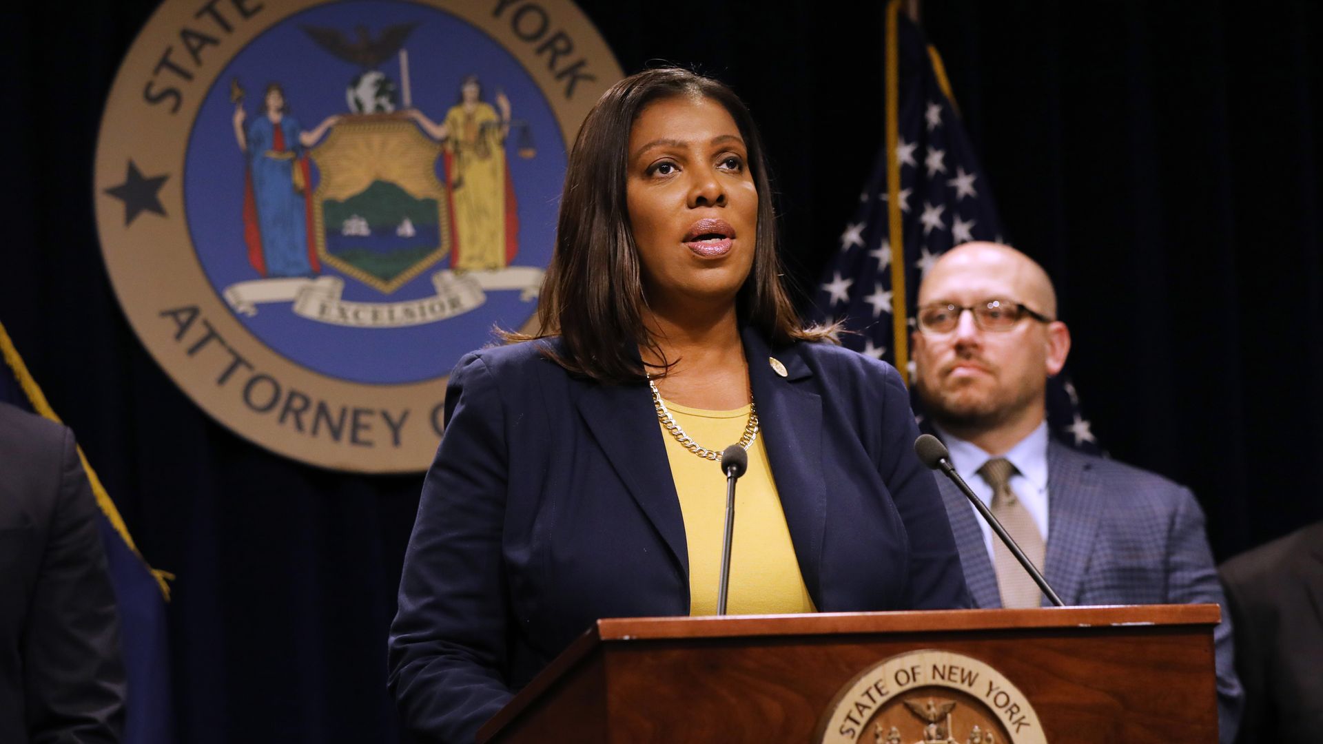 State Attorney General Letitia James announces a lawsuit against e-cigarette giant Juul on November 19, 2019 in New York City
