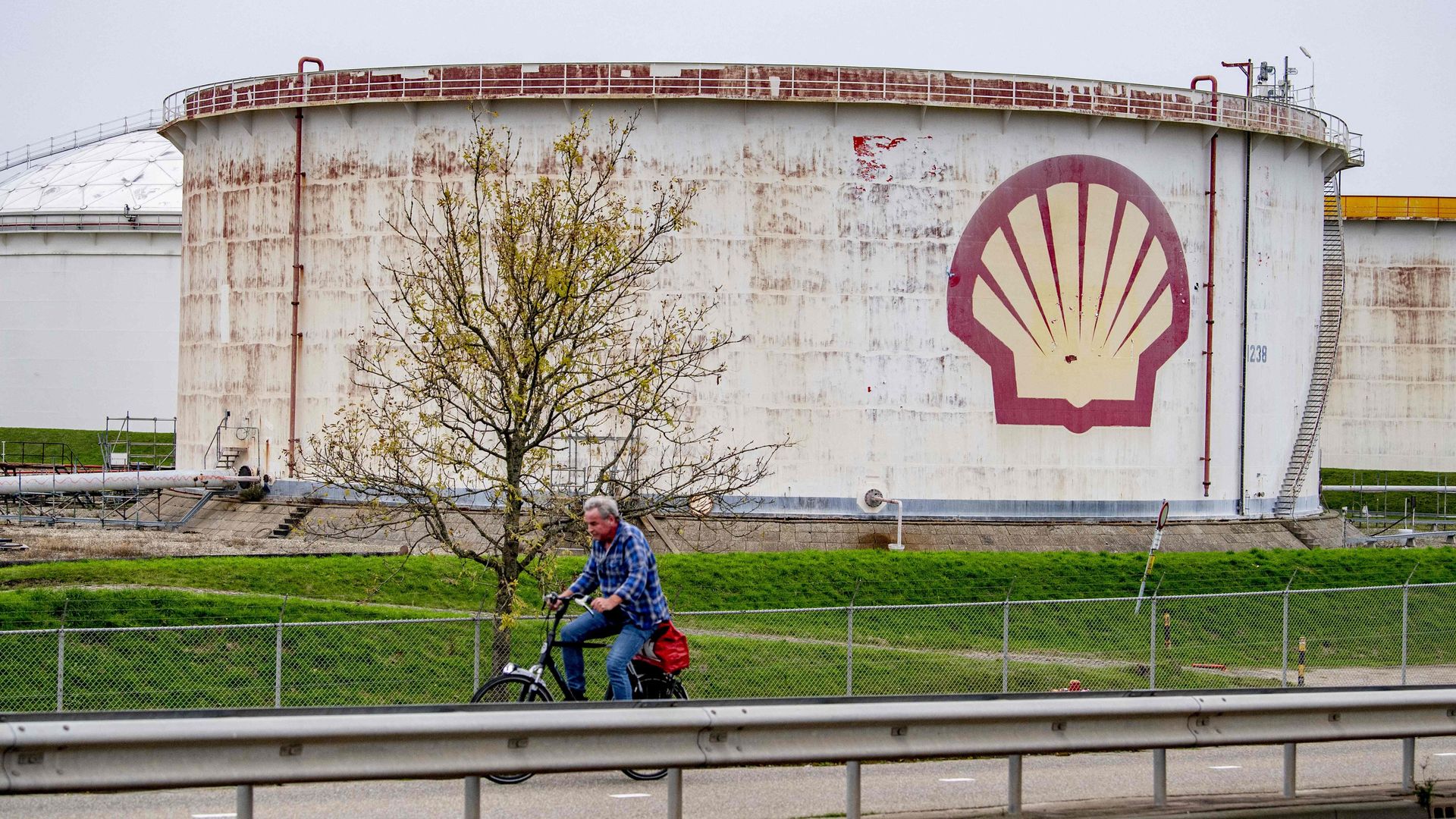 The exterior of the anglo-dutch oil and gas company Shell's refinery in Pernis, Netherlands.