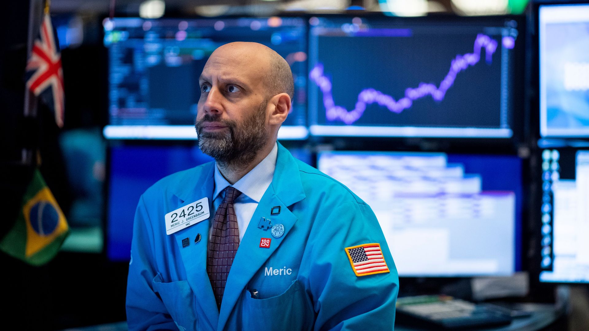 Trader working at the New York Stock Exchange (NYSE) on January 29, 2020 in New York City