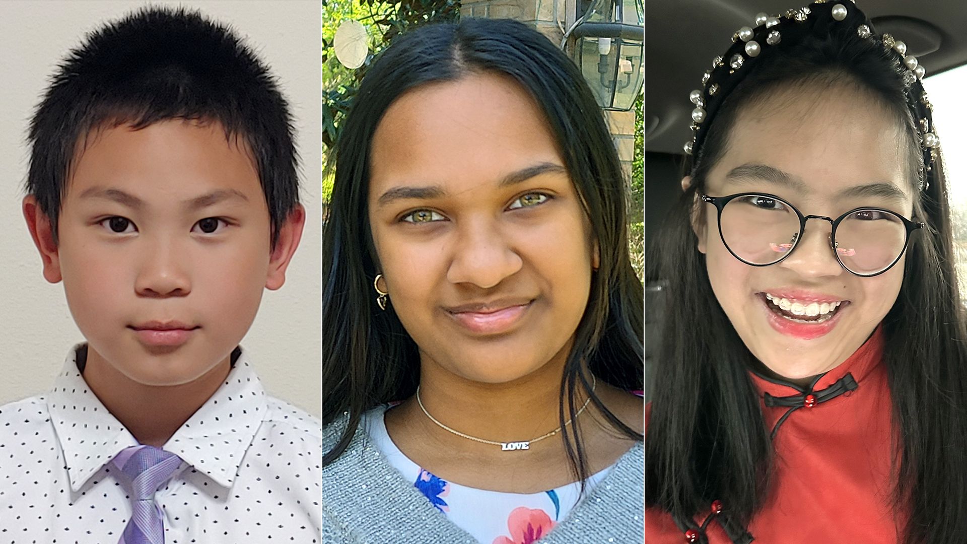 Photo of headshots of three kids.