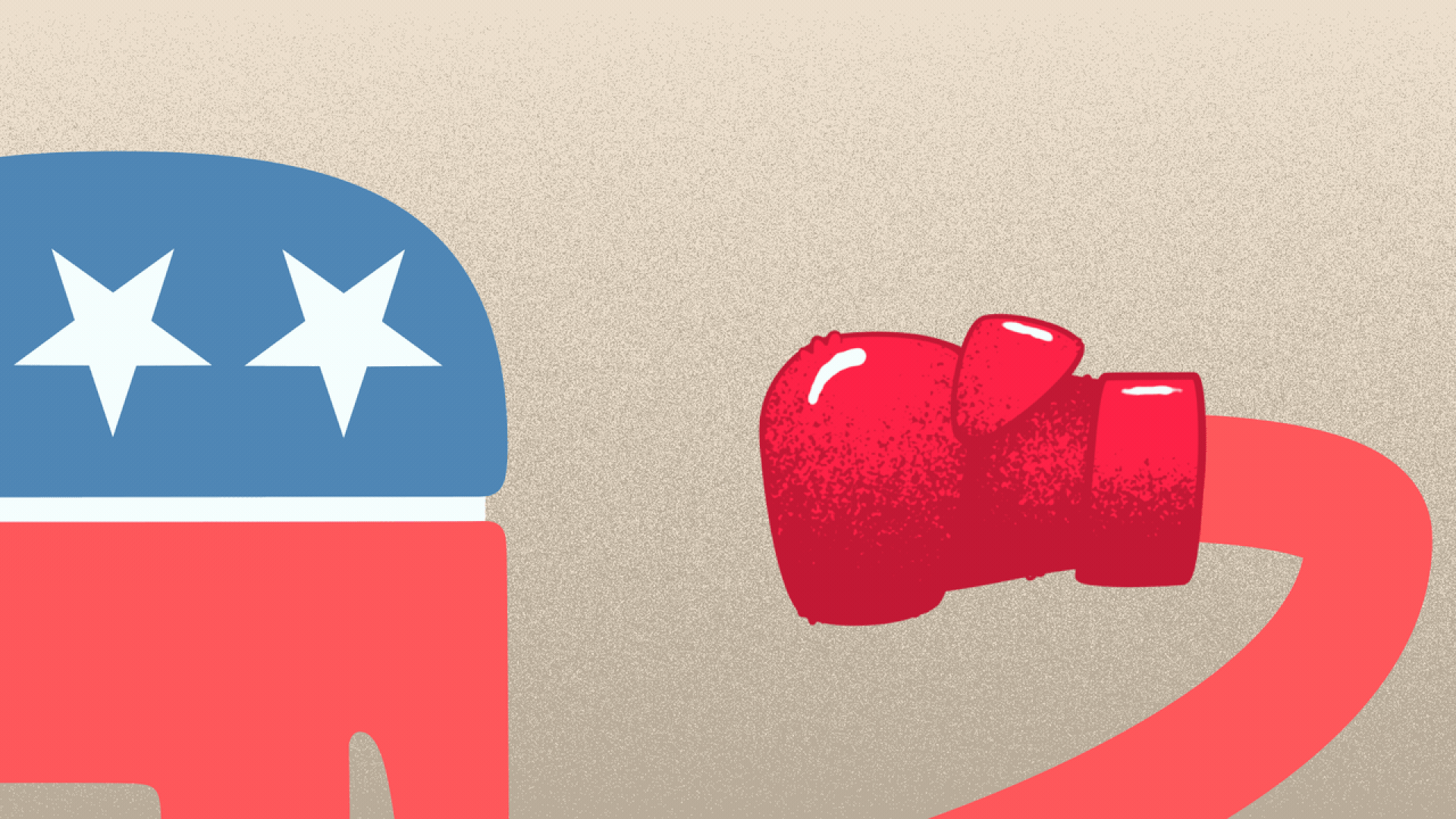 Illustration of the Republican elephant logo with a boxing glove on its trunk, punching itself in the face.