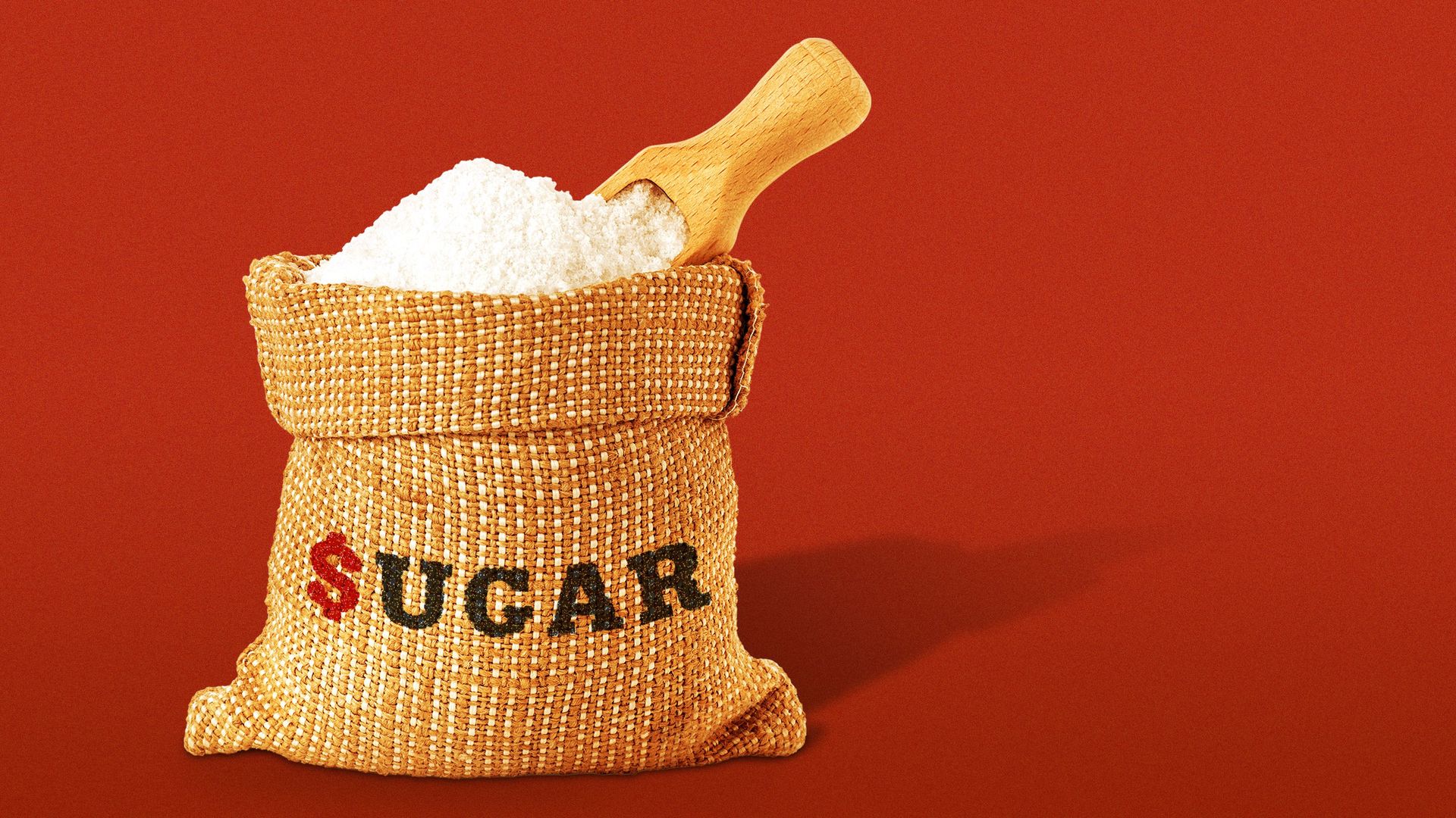Illustration of a bag of sugar, labeled "$ugar."