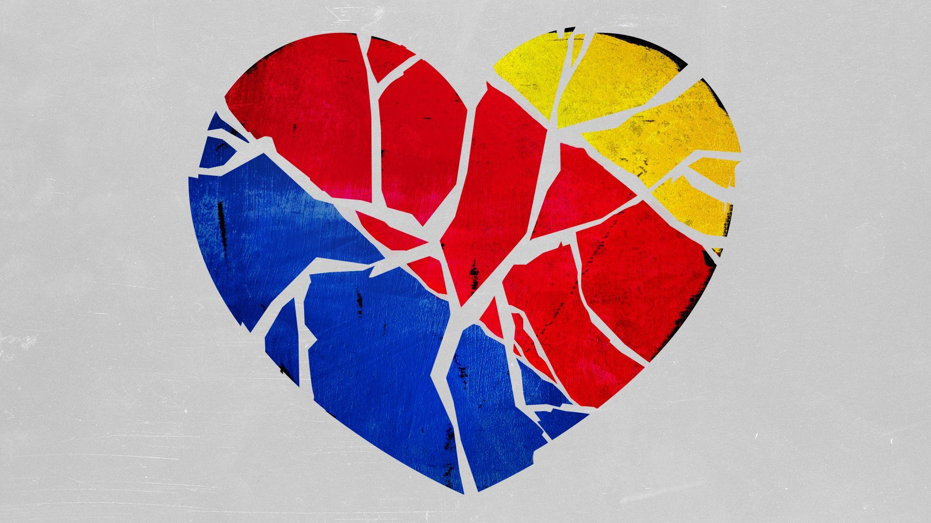 Illustration of a stylized version of Southwest's logo with cracks.