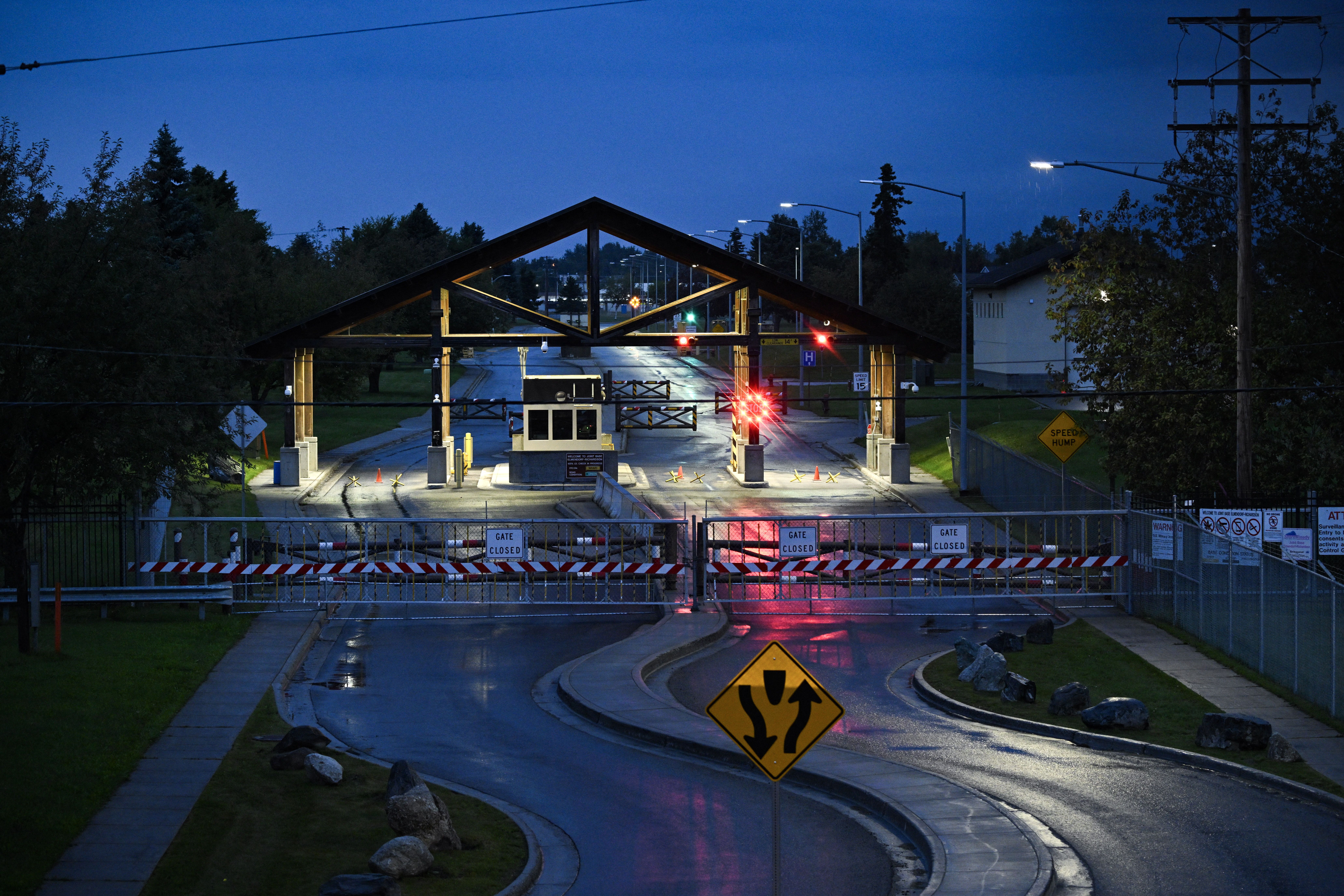 Security checkpoint at dusk with multiple 